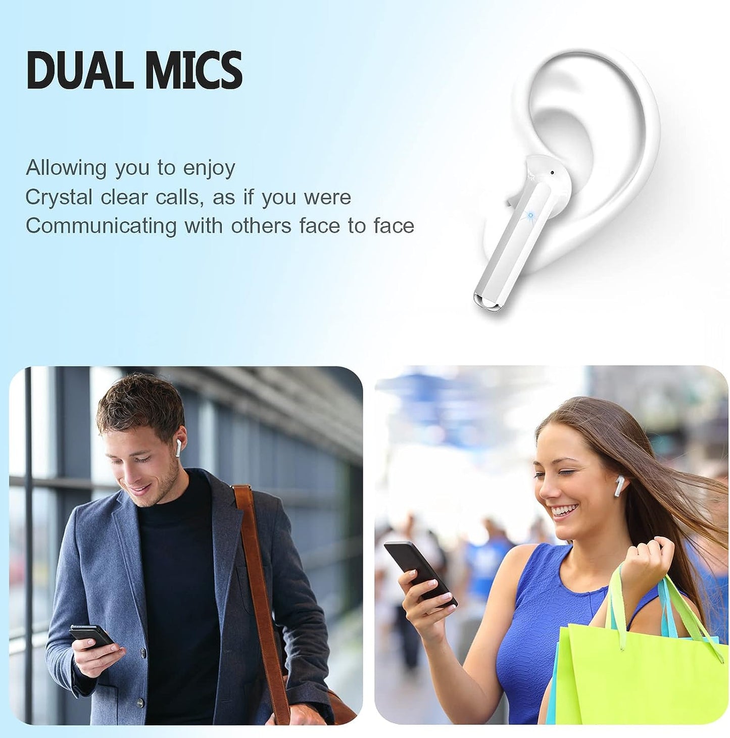 Wireless Earbuds, (Only 1 Side Working) Bluetooth 5.3 Headphones with 4 Mics, Wireless Headphones ENC Noise Cancelling Earbuds, Ear Buds Wireless Bluetooth Earbuds,25H Playtime Wireless Earphones, LED Display, White