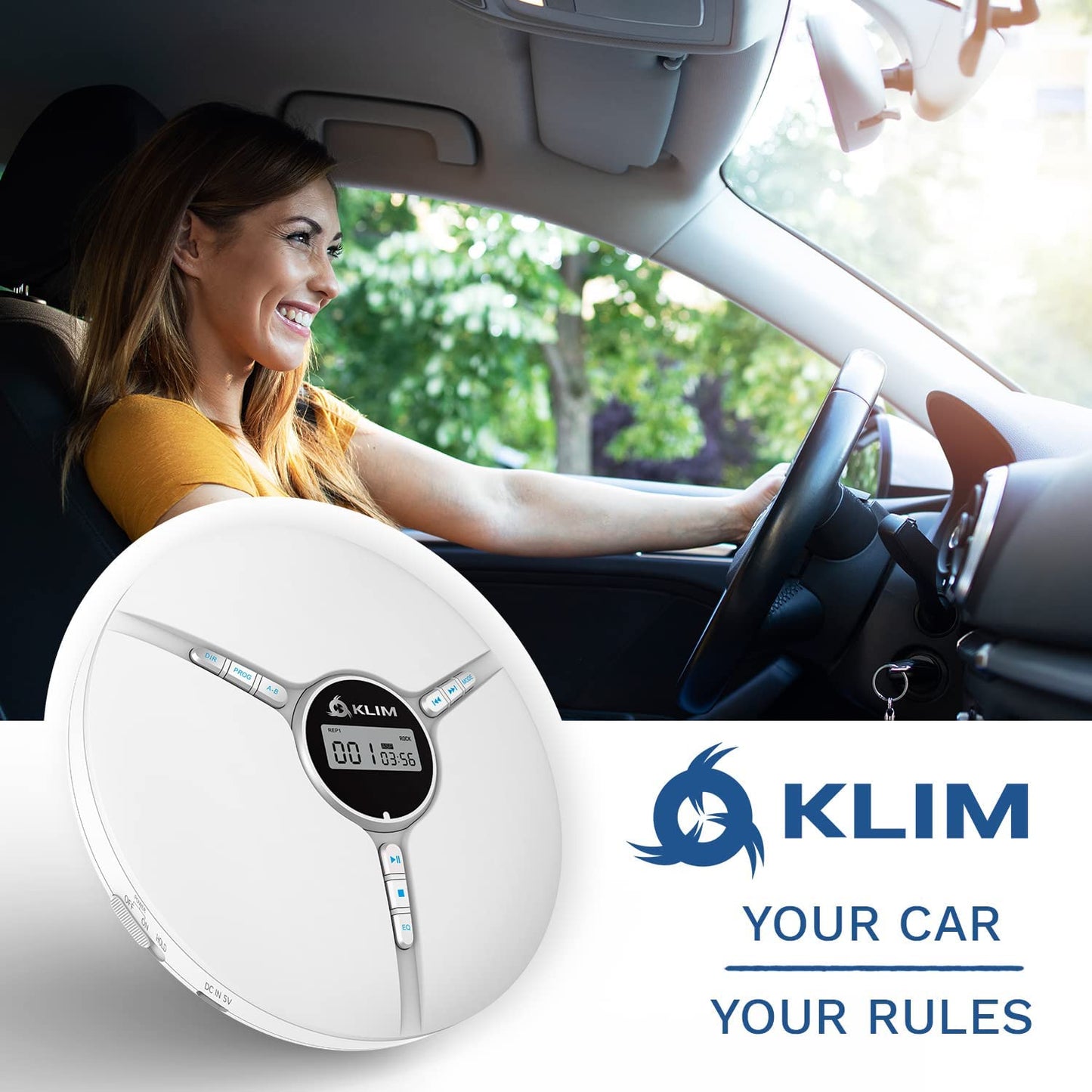 KLIM Discman Portable CD Player with a Built-in Battery - New 2023 Version + Ideal Car CD Player with Earphones + Compatible CD-R, CD-RW, MP3. Compact Mini CD Players Personal CD Walkman - White