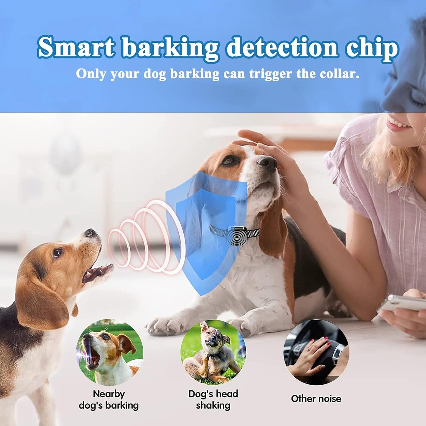 Prechkle Automatic Anti Bark Collar for Dogs, Safe Stop Barking Collar, No Shock Harmless Smart Bark Collar with IP67 Waterproof,Effective Vibration Sound Mode,5 Sensitivity Levels,Rechargeable -Black