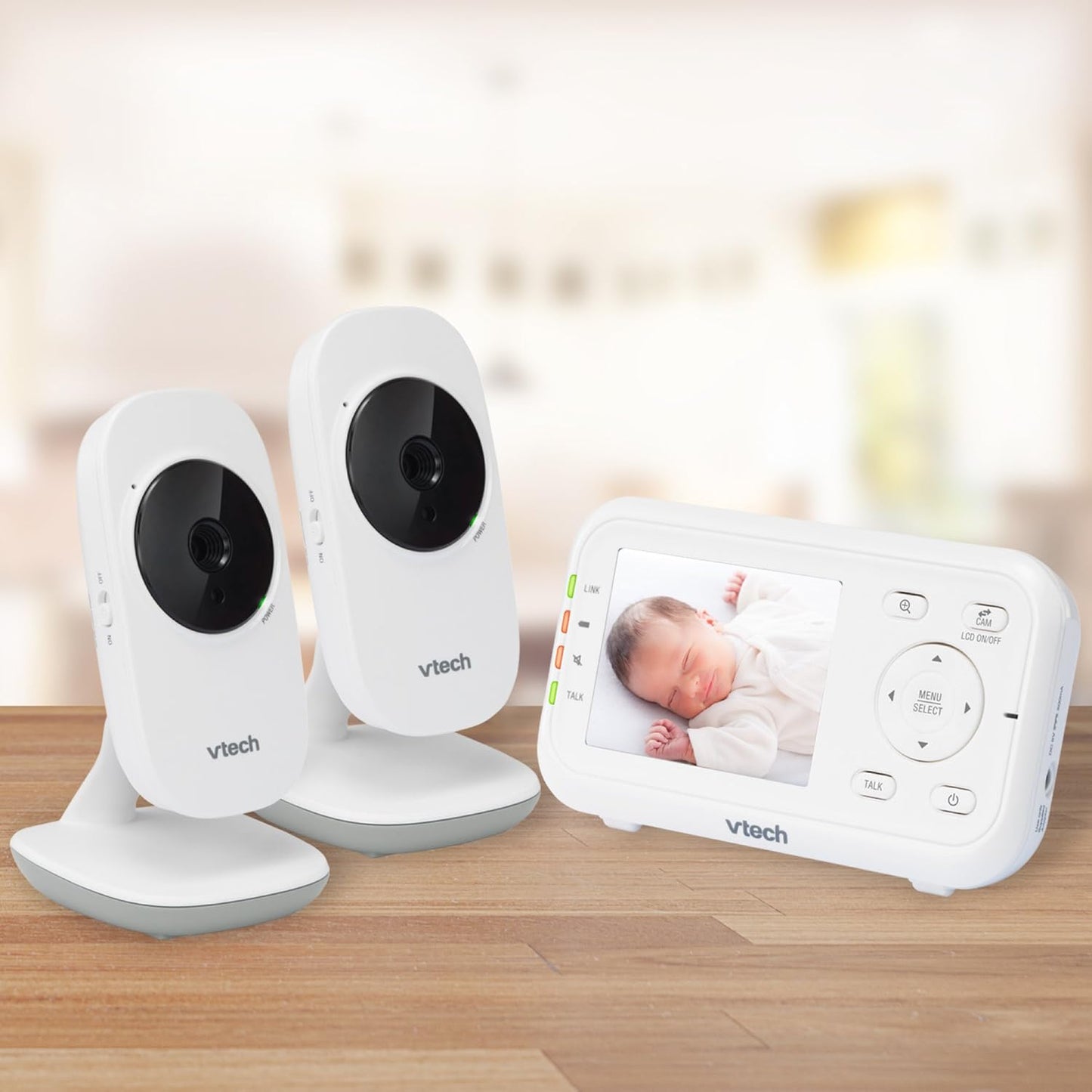 VTech VM3252-2 2.8” Digital Video Baby Monitor with 2 Cameras and Automatic Night Vision, White