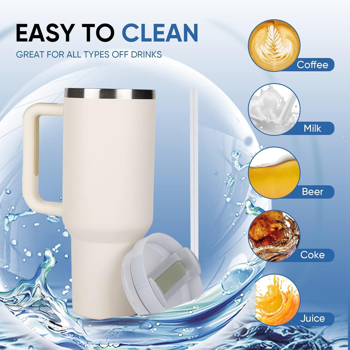 Tumbler with Handle and Straw Lid| Insulated Cup Reusable Stainless Steel Travel Mug Cup Holder Friendly | Gifts-Women,Men| Iced Coffee Hot and Cold Tea 1200ml