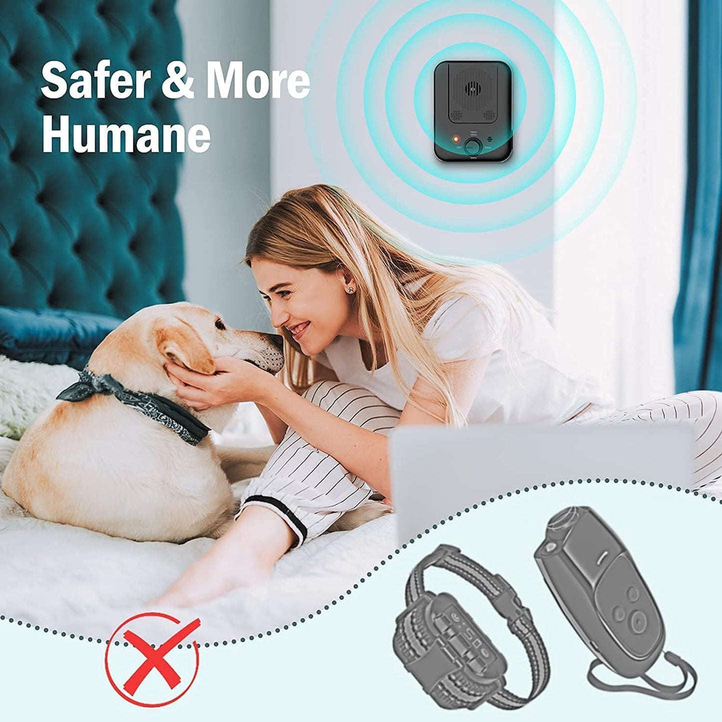 Queenmew Anti Barking Device, 3 Sensitivity and Frequency Levels Sonic Dog Barking Control Device, 33 Ft Range Ultrasonic Stop Dog Bark Deterrent, Rechargeable Dog Bark Control Indoors and Outdoors