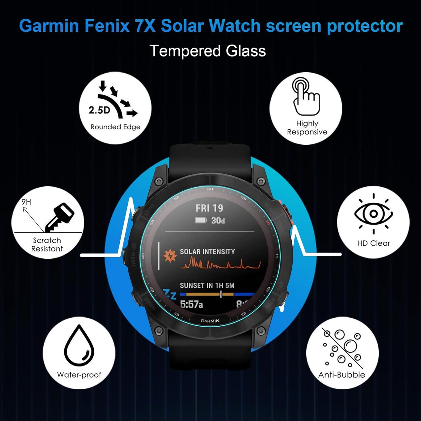 CAVN Glass Compatible with Garmin Fenix 7X Solar Protective Film [Pack of 4], Waterproof Glass Protective Screen Protector [Anti-Scratch] [Anti-Bubble] for Fenix 7X Solar