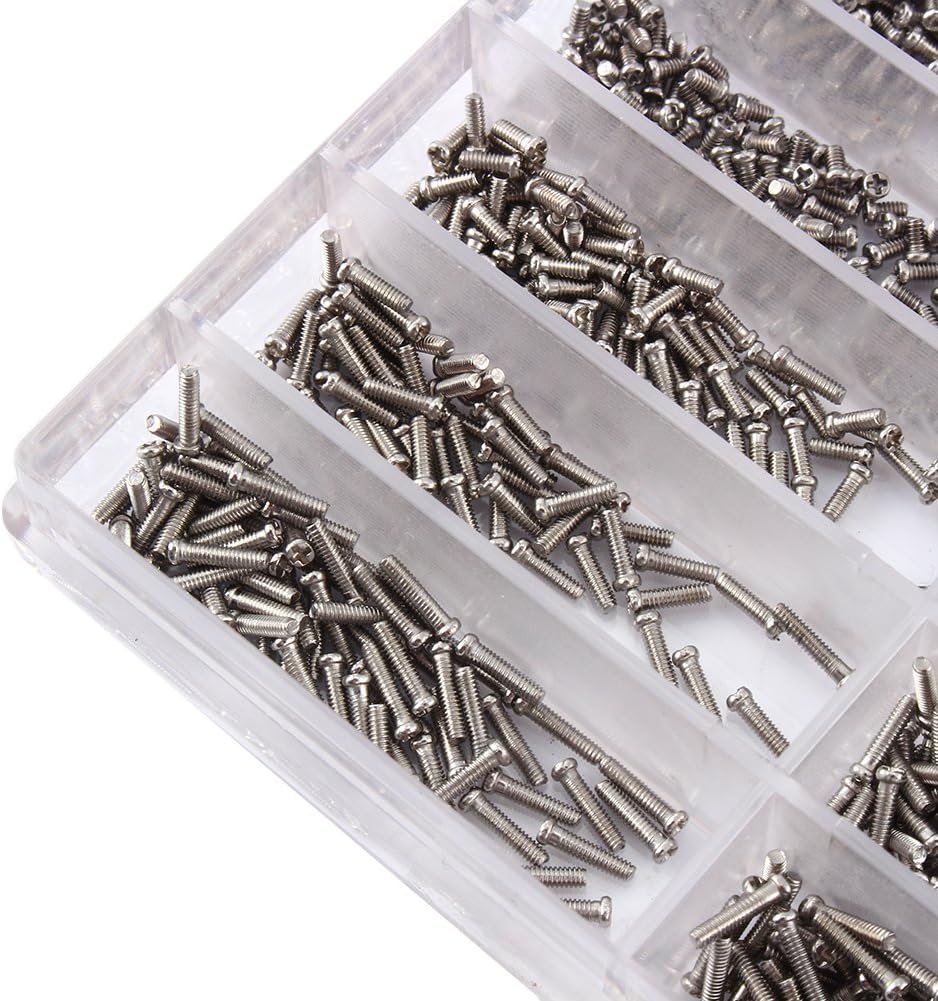 Yosoo 1000pcs Stainless Steel 1.6-5.5mm Screws Assortment Tiny Screw Kit Small Micro Eyeglass Watch Screw Assortment for Eyeglass Watch Clock Repair Tool