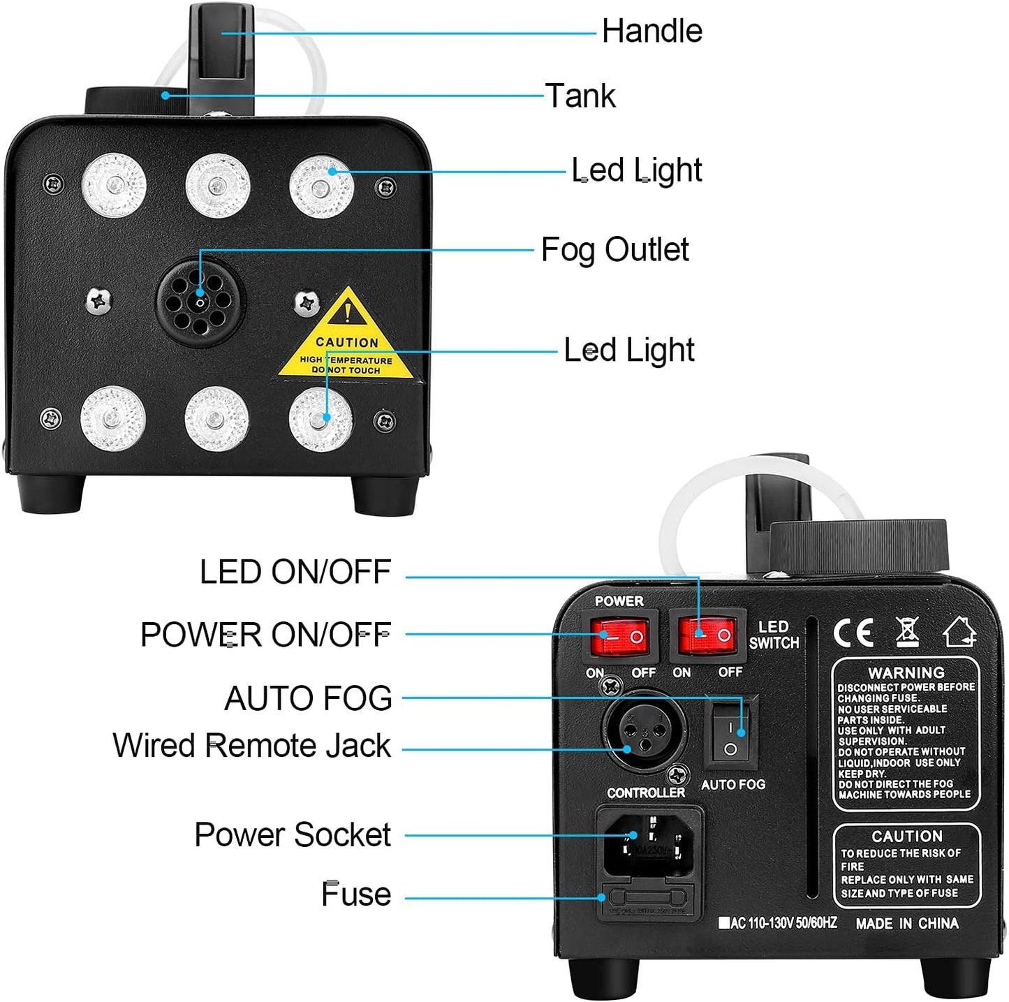 Fog Machine, AGPTEK Automatic Spray Smoke Machine with 6 LED Lights and 13 Colorful LED Light Effects, Great for Halloween, Christmas, Wedding, Parties and DJ Performance