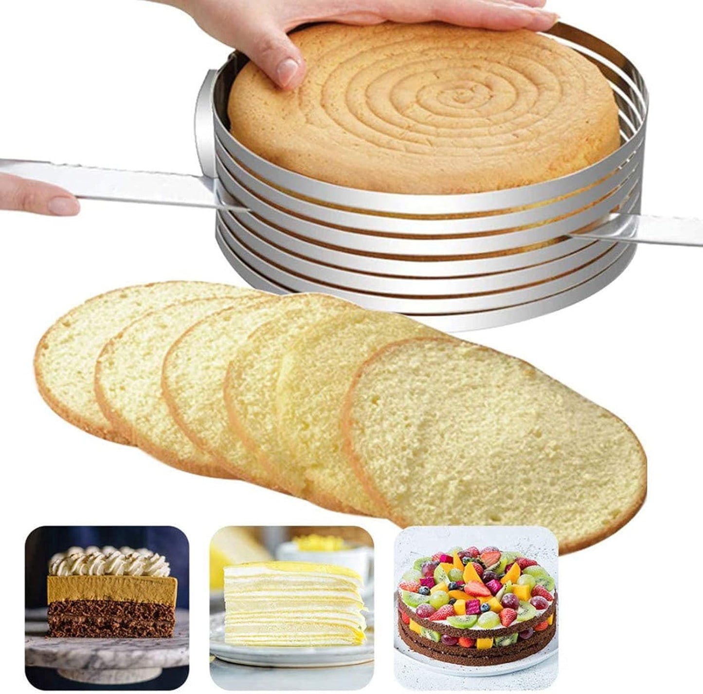 Cake Slicer, Stainless Steel Cake Cutter Leveler 7-Layer 6-8 Inch / 9-12 Inch Cake Cutter Slicer Bread Cutter Ring Or Baking, Cutting And Slicing Cakes