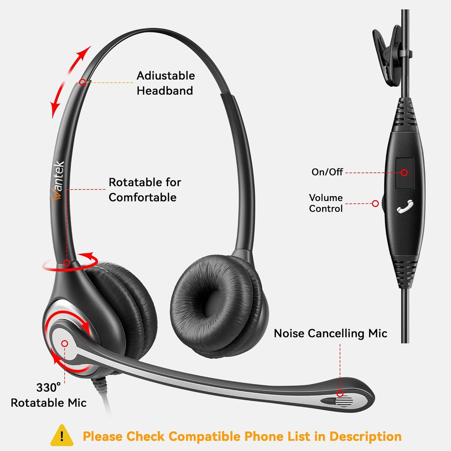 Wantek Cell Phone Headset with Microphone Noise Cancelling, Wired 3.5mm Computer Headphone for iPhone Samsung Android PC Laptop Tablet Skype Call Center Home Office, Ultra Comfort(F602J35)