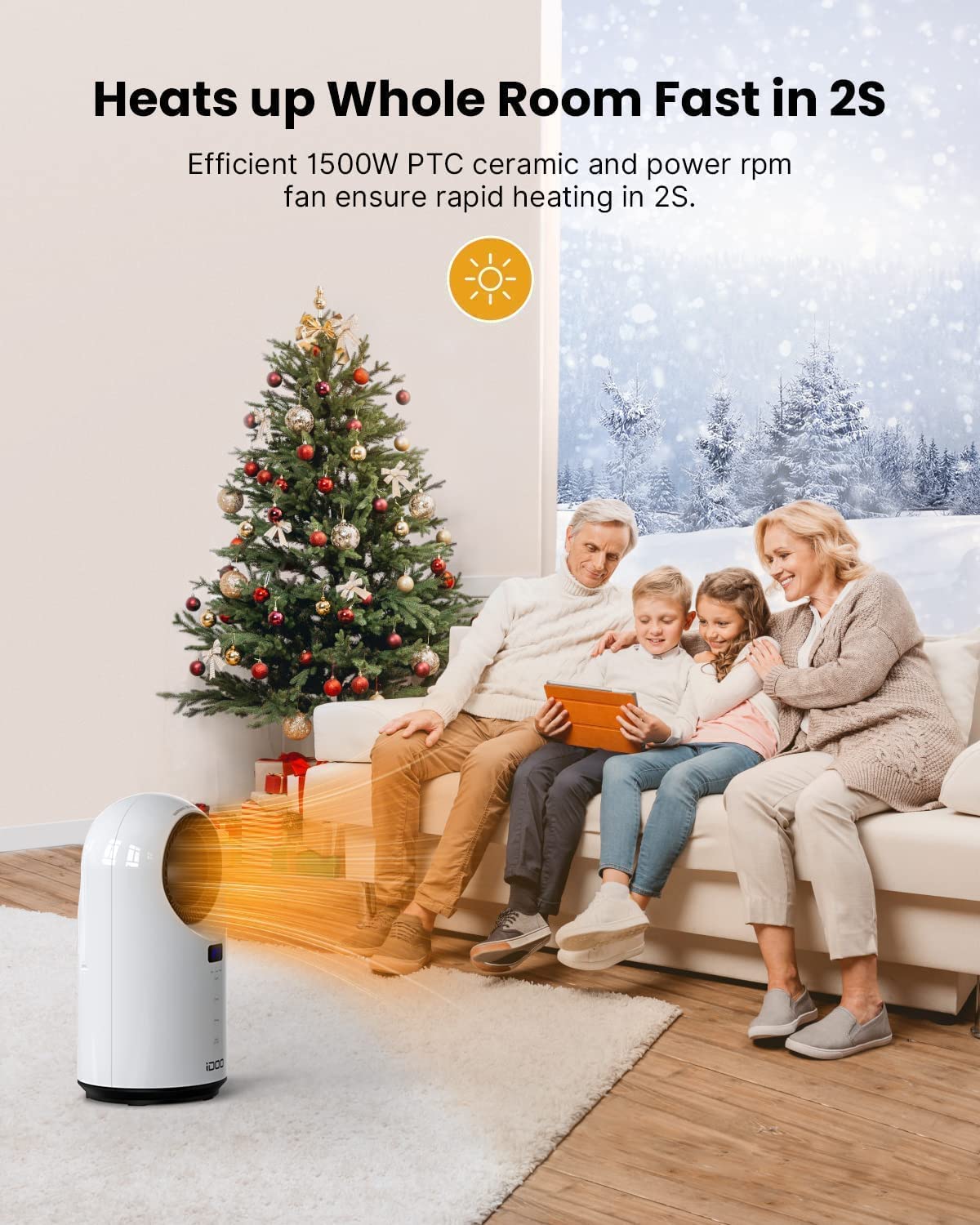 iDOO Electric Space Heater for Indoor Use with Remote, Portable PTC Ceramic Heaters for Bedroom, 1500W Fast Heating for Large Room/Office, Safe & Quiet for Home, 12H Timer, Oscillation, LED Display