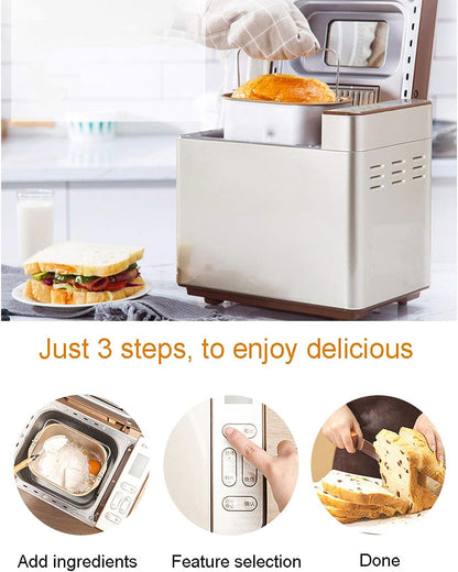 Home DIY Bread Machine, Automatic Digital Bread Maker with Gluten Free & Sourdough Settings, 3 Loaf Sizes & 3 Colours, 1H Heating Function, 13 Hour Delay Timer, with Fruit Nut Dispenser