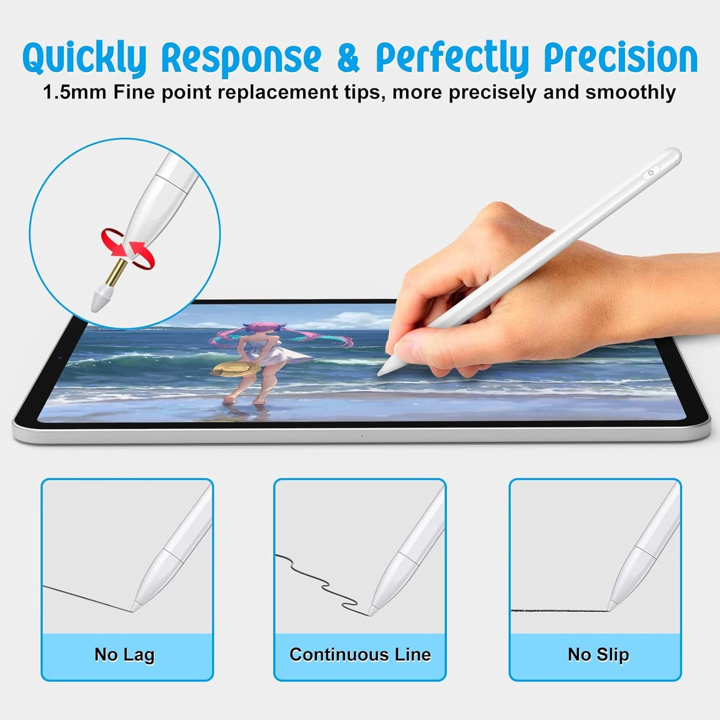 Cisteen Stylus Pen for iPad with Palm Rejection, Stylus Pencil Compatible with (2018-2022) Apple iPad Air 5th/4th/3rd Gen, iPad Pro 11"/12.9", iPad 9th/8th/7th/6th Gen, iPad Mini 5/Mini 6th Gen