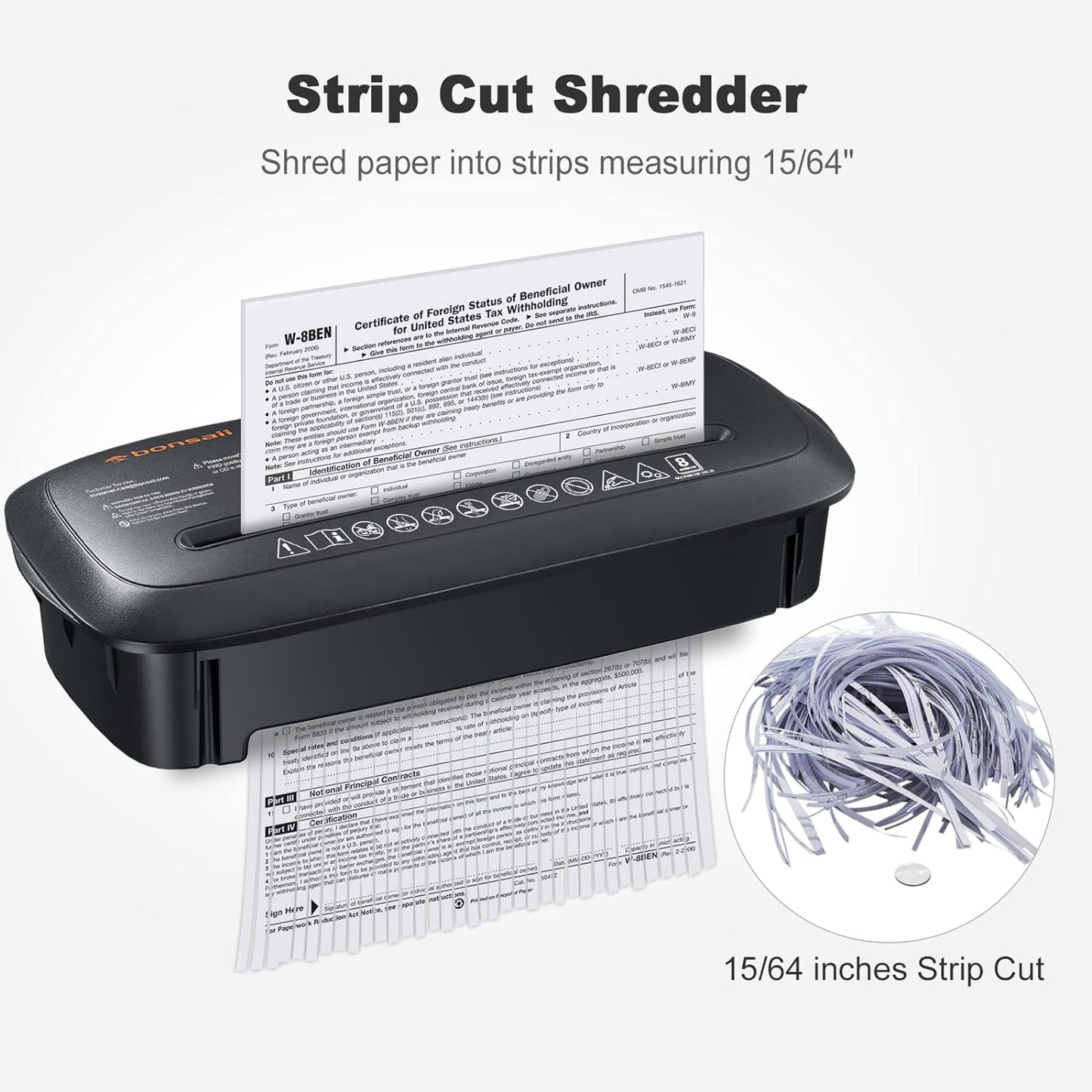 Bonsaii Paper Shredder, 8-Sheet StripCut for CD and Credit Card for Home Office Use with Overheat Protection, 3.4 Gallons Wastebasket, Black (S120-C)