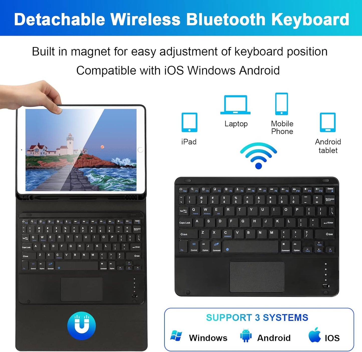 Lively Life Bluetooth Keyboard Case with Touchpad for iPad 9th Gen, ipad 8th Gen, ipad 7th Generation, iPad Air 3, iPad Pro 2017, iPad Built-in Pen Holder, Detachable Wireless Keyboard