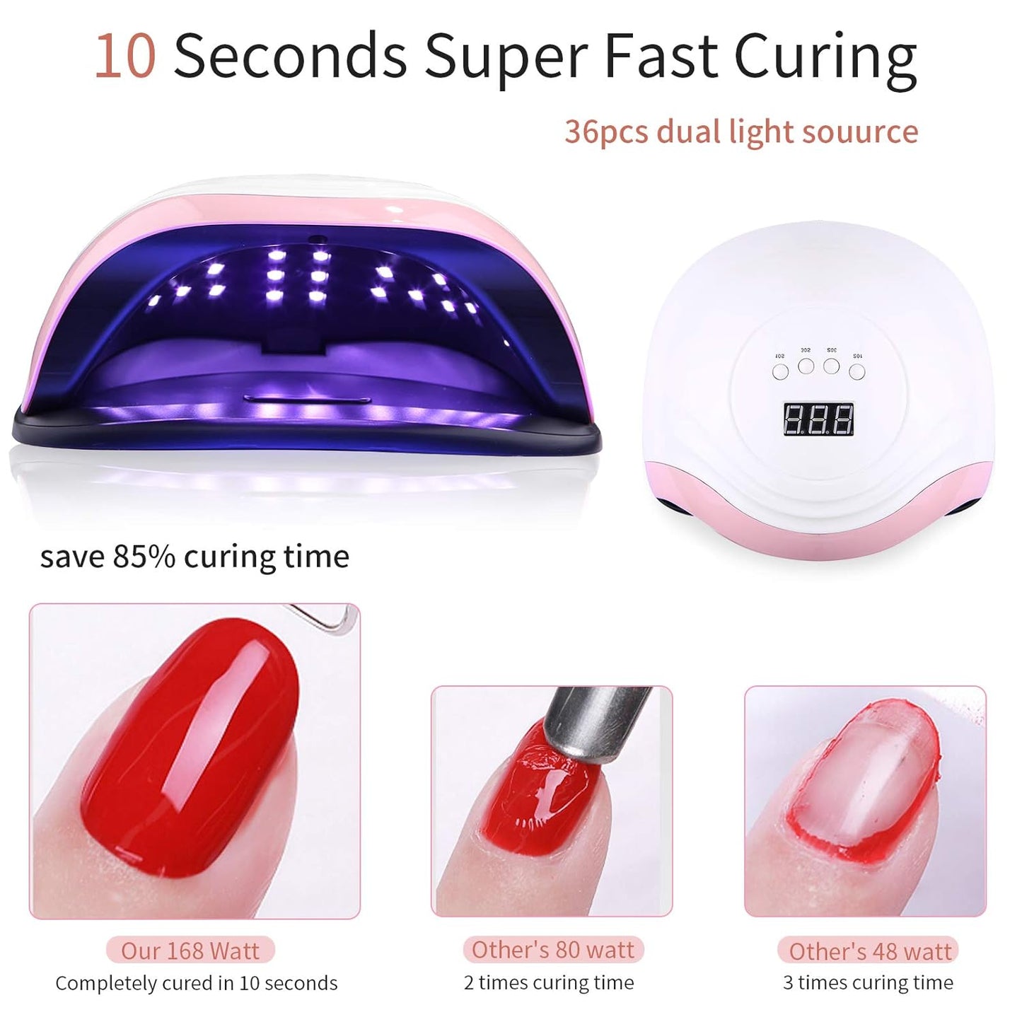 Aokyom 168 W Nail Dryer Lamp, UV LED Lamp for Nails, Professional Nail Lamp with 10/30/60/99s Timer LCD Display and Smart Sensor for Finger/Toenail and for All Gel Nail Polish, Gel Nails, Shellac