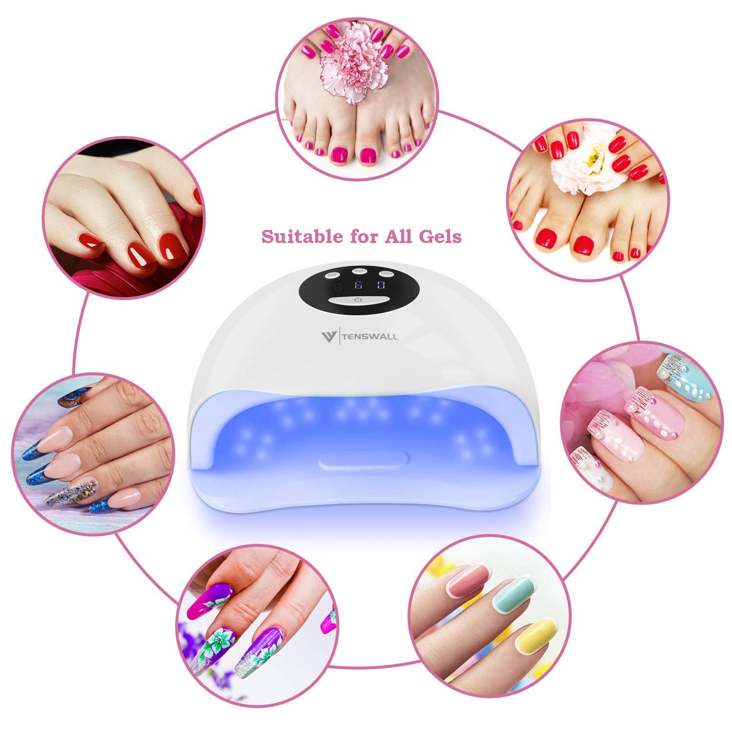 UV LED Nail Lamp, Portable Nail Dryer for Gel Nail Polish with Automatic Sensor 72W UV Quick Curing Nail Lamp with 3 Timers and LCD Display Suitable Salon and Home Use