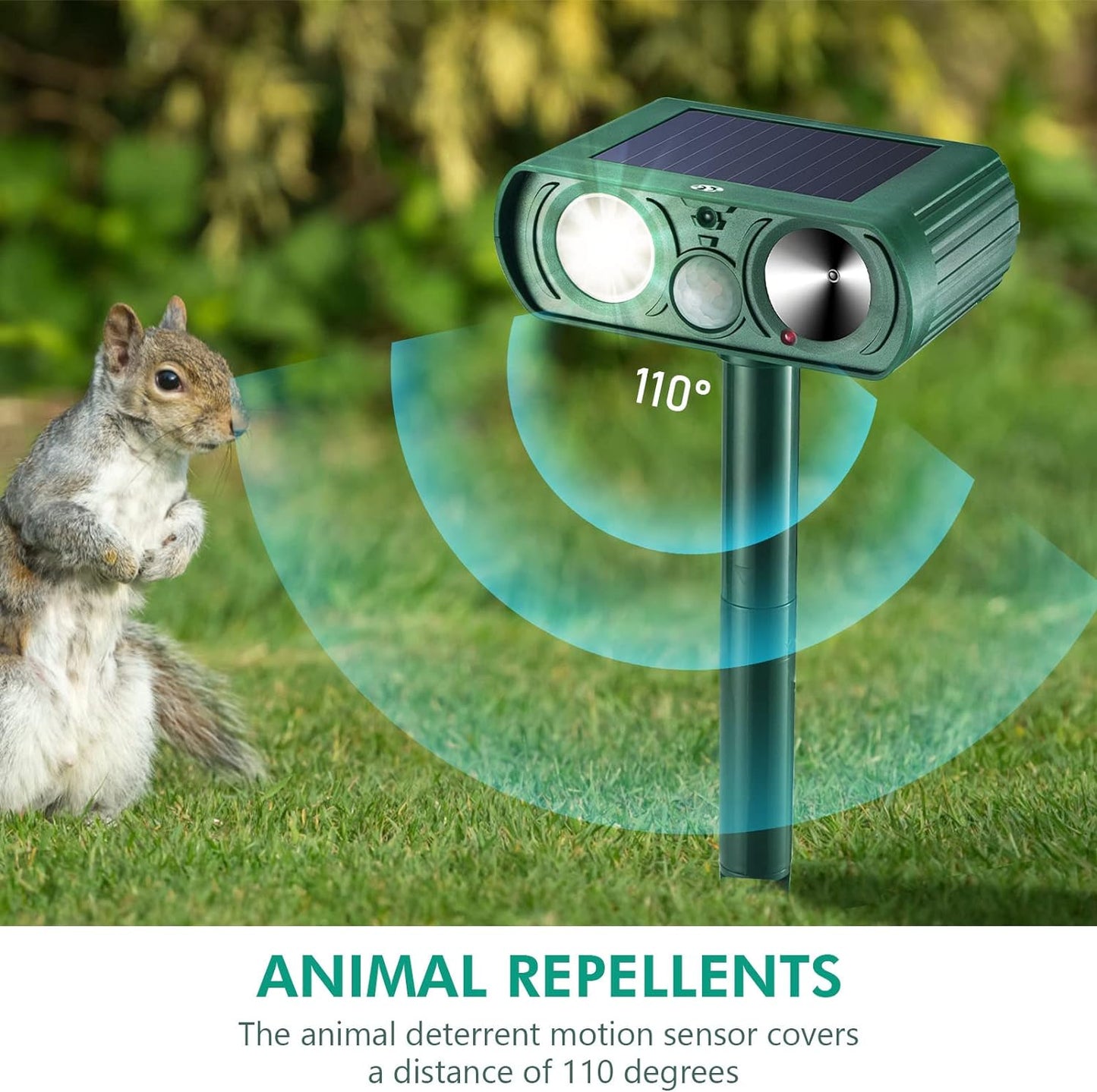 Cat Repellent Garden, Fox Repellent for Gardens, Ultrasonic Animal Repellent, Solar Waterproof Cat Deterrents with LED Flash Light and Motion Sensor, Cat Scarers for Foxes Birds Squirrels Cats Dogs