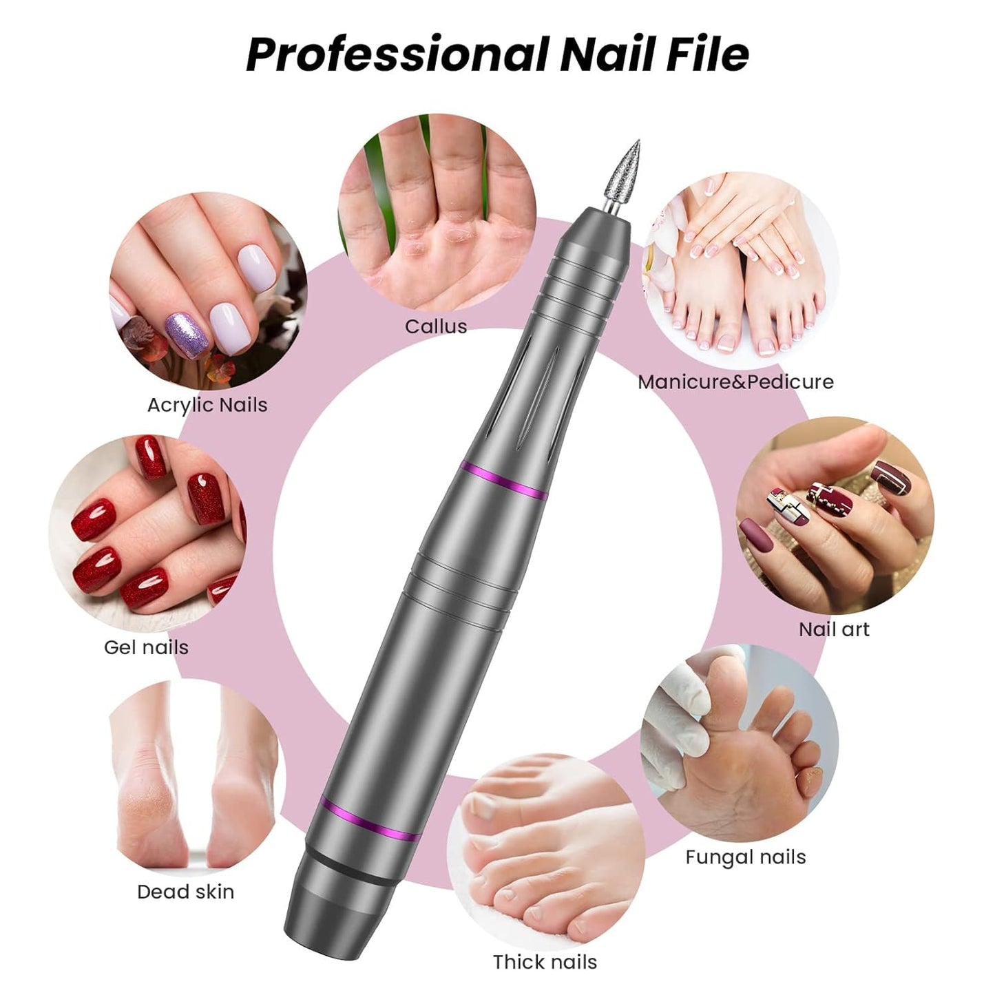 Electric Nail Cutter, 20,000 rpm, 11 in 1 Professional Nail File, Electric Pedicure Set, Manicure Set, Continuous Speed for Nail Studio, DIY Manicure, Acrylic, Gels, Callus Removal