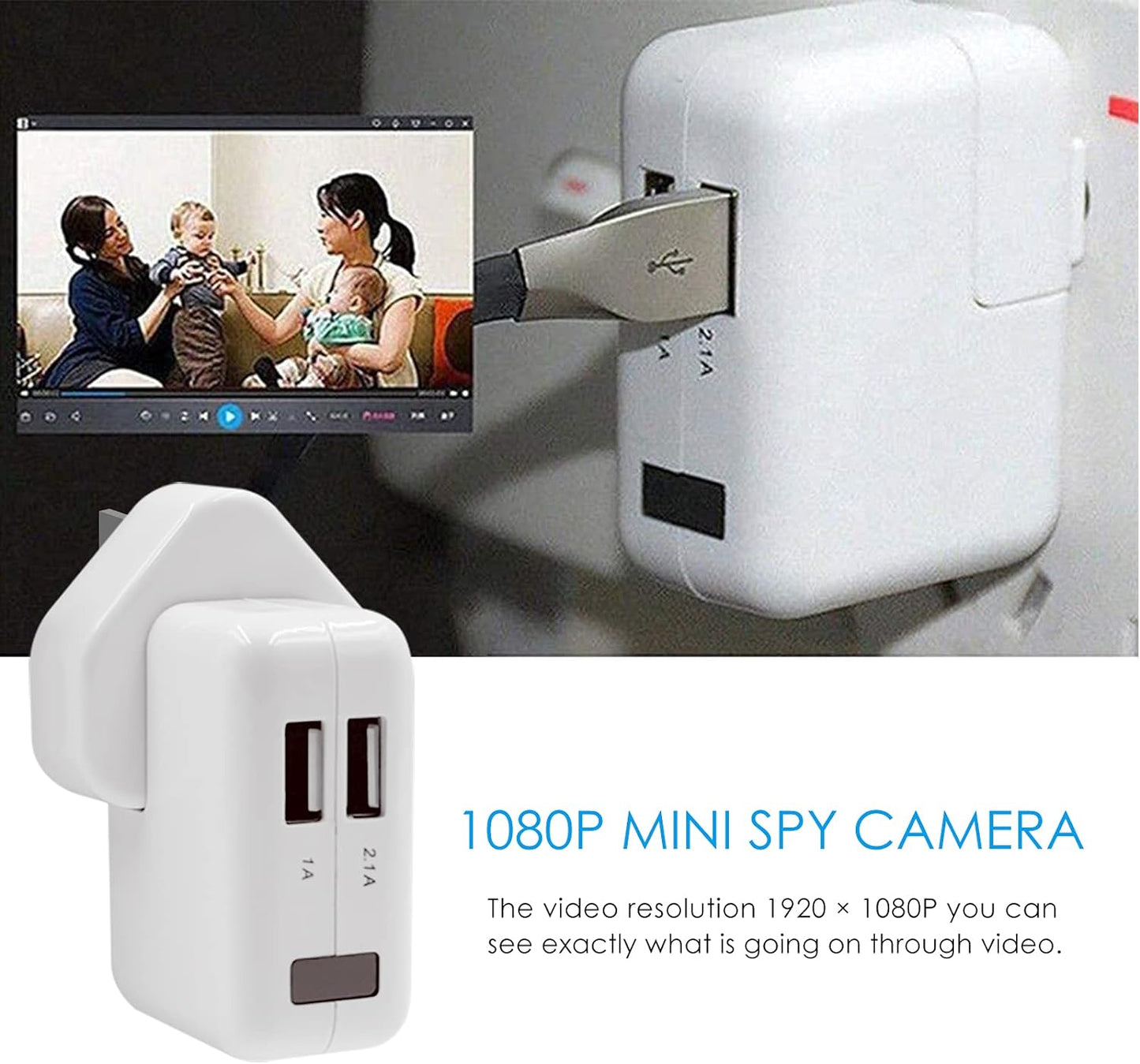 USB Plug Adapter Spy Camera, 1080P Wall Charger Hidden Camera Mini Video Recorder Surveillance Camera Nanny Cam Home Security Camera