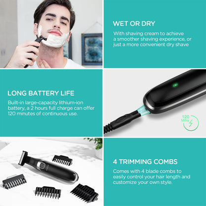 VOGOE Beard Trimmer for Men Electric Shaver for Mustache Body Head All-in-One Cordless Groomer Hair Clippers and Adjustable Facial Grooming kit Rechargeable Waterproof TX100