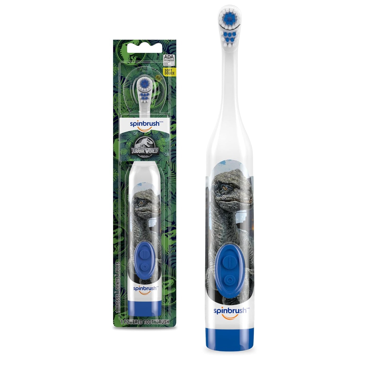 Spinbrush™ Kids Electric Toothbrush, Jurassic™ Battery Powered Electric Toothbrush for Children Ages 3+ with 1 AA Battery, Soft Head Bristles, Leakproof SoftSwitch, Ready-to-Use
