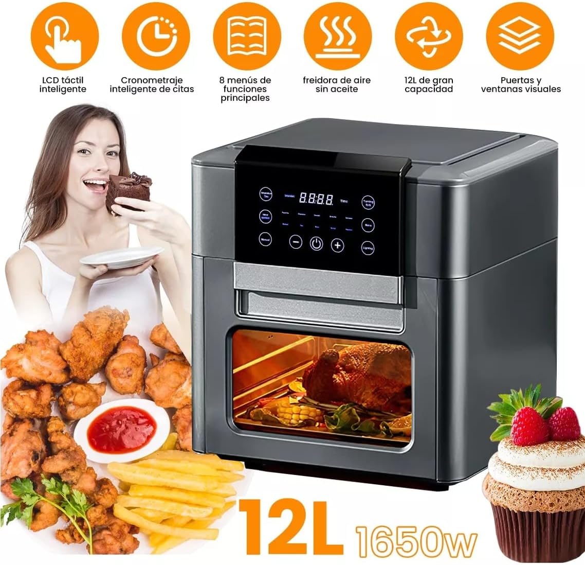 Johnson Lux 12L Air Fryer Large Convection Toaster Oven Air Fryer with Digital LCD Touch Screen 10 in 1 Oilless Cooker