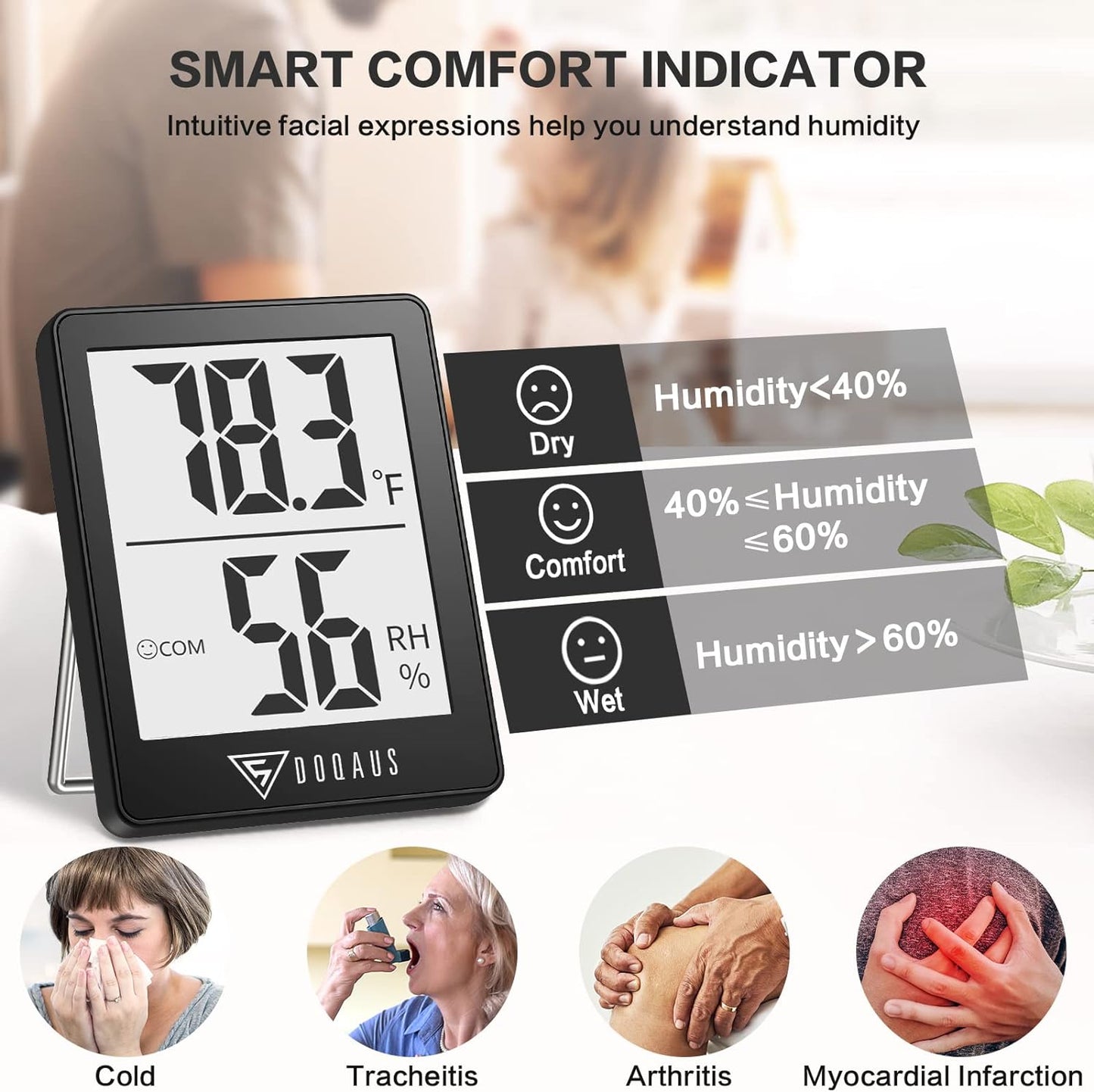 DOQAUS Digital Hygrometer Indoor Thermometer Humidity Meter Room Thermometer with 5s Fast Refresh Accurate Temperature Humidity Monitor for Home, Bedroom, Baby Room, Office, Greenhouse, Cellar (Black)