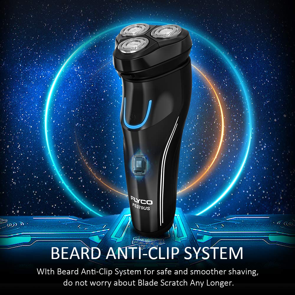 Electric Rotary Shaver,FLYCO Electric Shaver Wet & Dry Rotary Shavers for Men 100% Waterproof Rotary Razor Three independently-Floating Heads with The Pop-up Trimmer (Black)