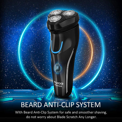 Electric Rotary Shaver,FLYCO Electric Shaver Wet & Dry Rotary Shavers for Men 100% Waterproof Rotary Razor Three independently-Floating Heads with The Pop-up Trimmer (Black)