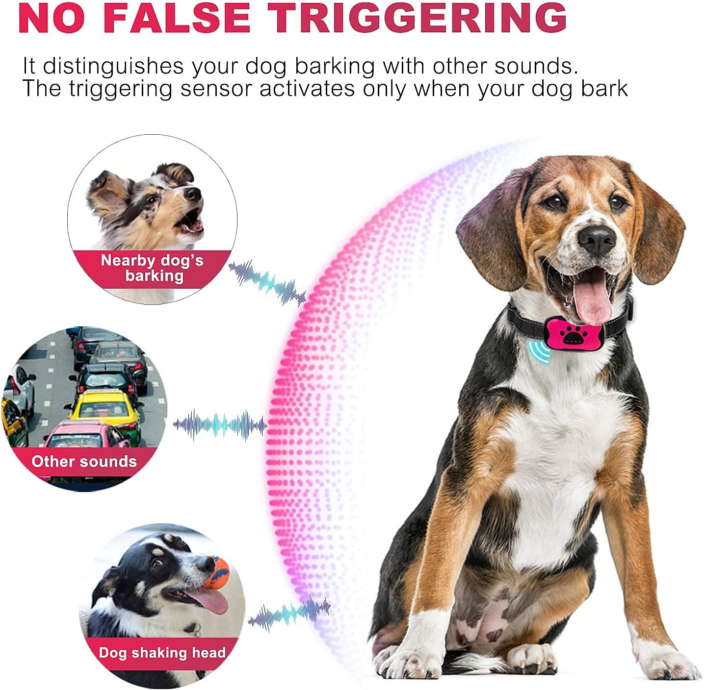 MASBRILL Dog Bark Collar, Bark Collar for Medium Dogs Rechargeable Anti Barking Collar No Bark Collars for Dogs Humane No Shock Barking Collar Vibration Beep No Barking Collar (Pink)