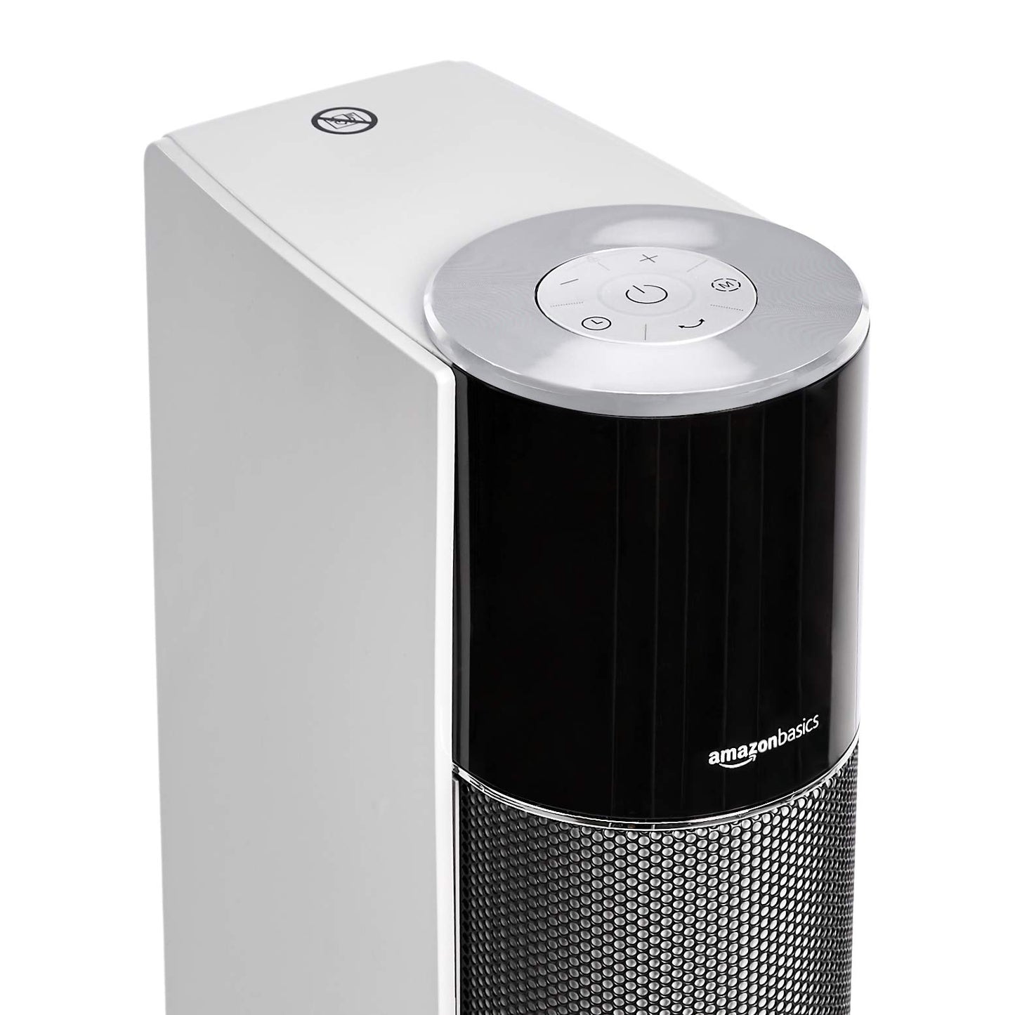 Amazon Basics ECO Oscillating Portable Tower Heater, 2 Fan Speeds, 3 Heat Settings, Timer and Remote Control, with UK plug, 2200W, White