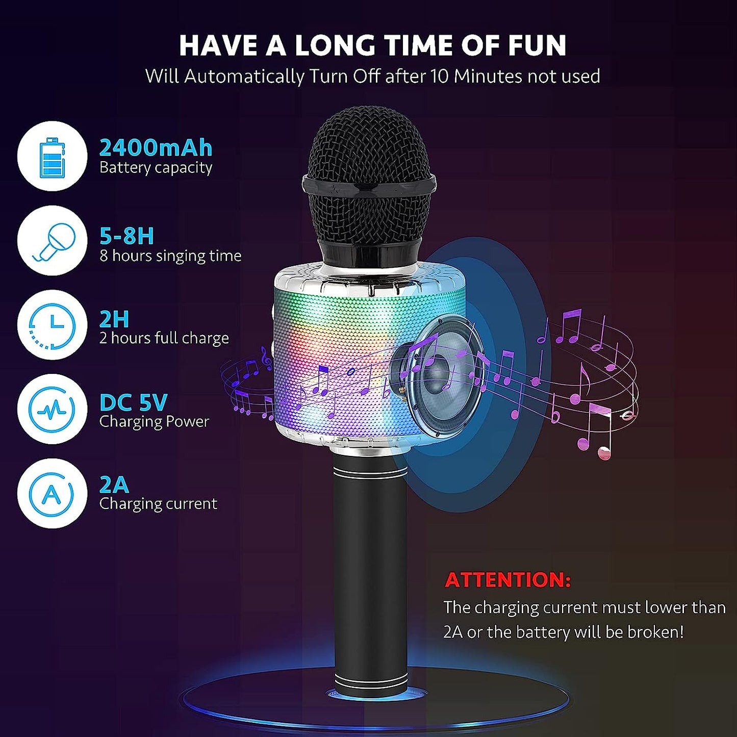 Karaoke Microphone for Kids Singing,5 in 1 Wireless Bluetooth Microphone with LED Lights Karaoke Machine Portable Mic Speaker Player Recorder for Home Party Birthday Black