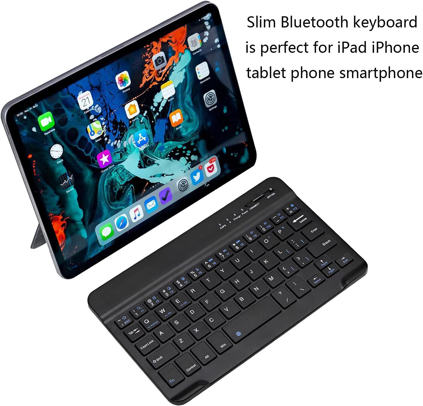 Ultra-Slim Bluetooth Keyboard Portable Mini Wireless Keyboard Rechargeable for Apple iPad iPhone Samsung Tablet Phone Smartphone iOS Android Windows (7 inch Black)