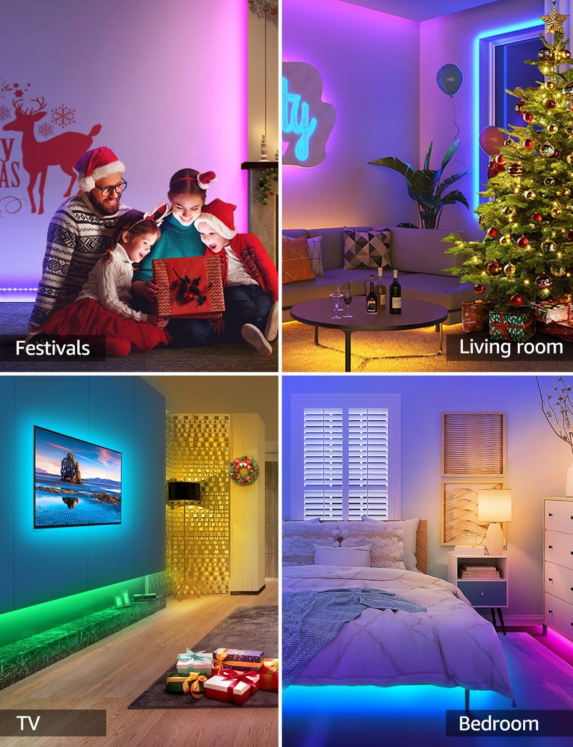 Lepro Smart RGB LED Strip Light 5M,10M 150/300 LEDs, Work with Alexa and Google Assistant, Music Sync Mode, Smart Life App Control, Colour Changing LED Lights with Remote for Bedroom Party