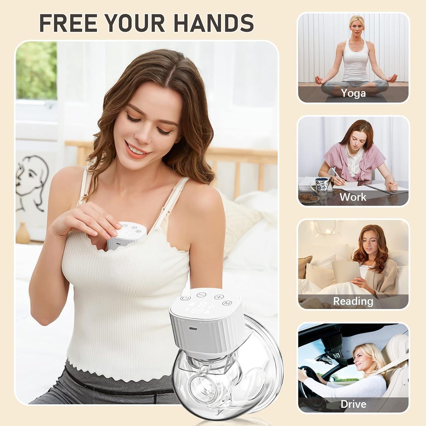 YD-1193 Hands Free Wearable Invisible Breast Pump Portable Painless Low Noise Electric Feeding Pump Modes Suction Levels with Large Display Screen