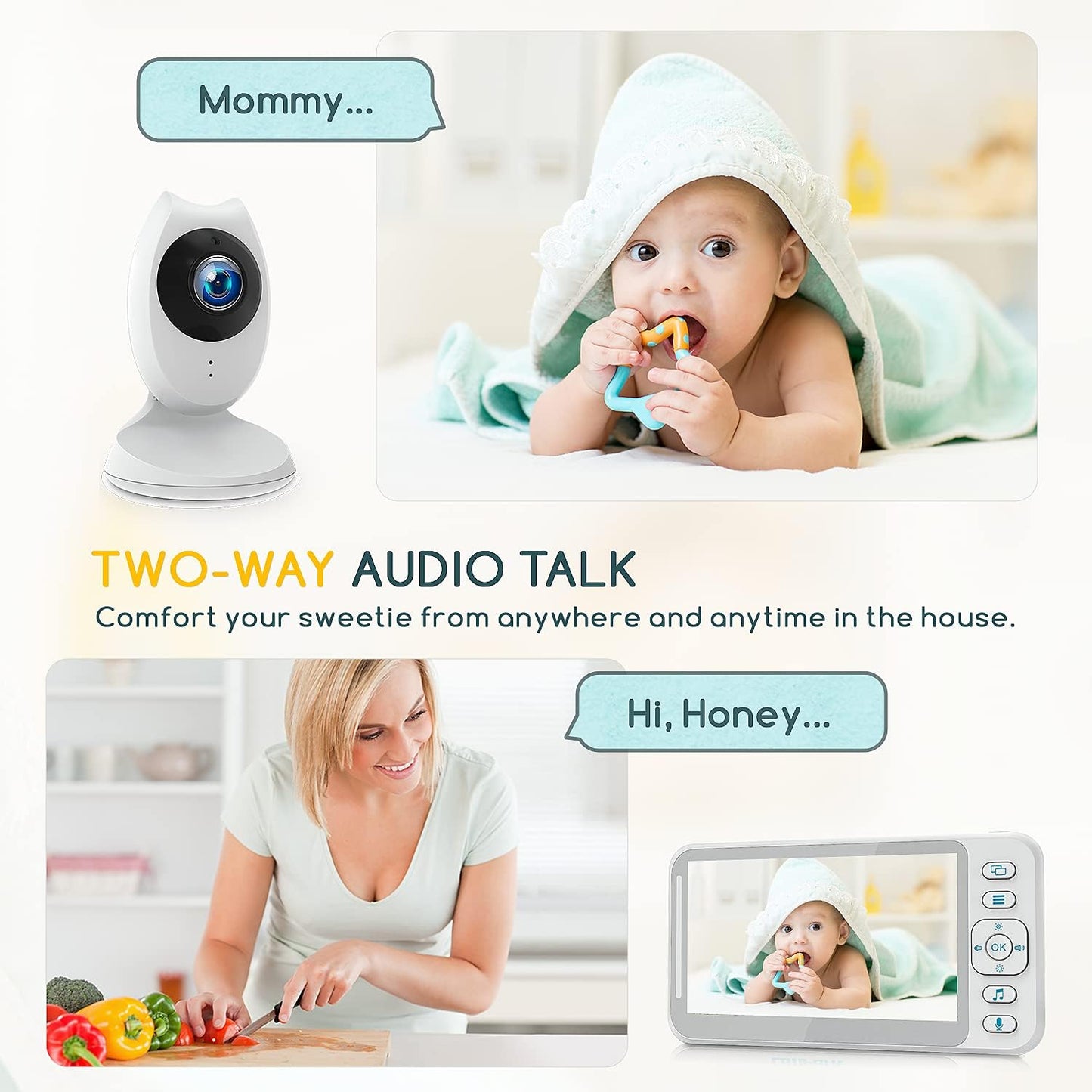 Campark BM40 Video Baby Monitor with Camera and Audio, 4.3 Inch Baby Monitor with Night Vision, No WiFi, 2-Way Talk, VOX, Temperature Display, 8 Lullabies, Ideal for New Moms