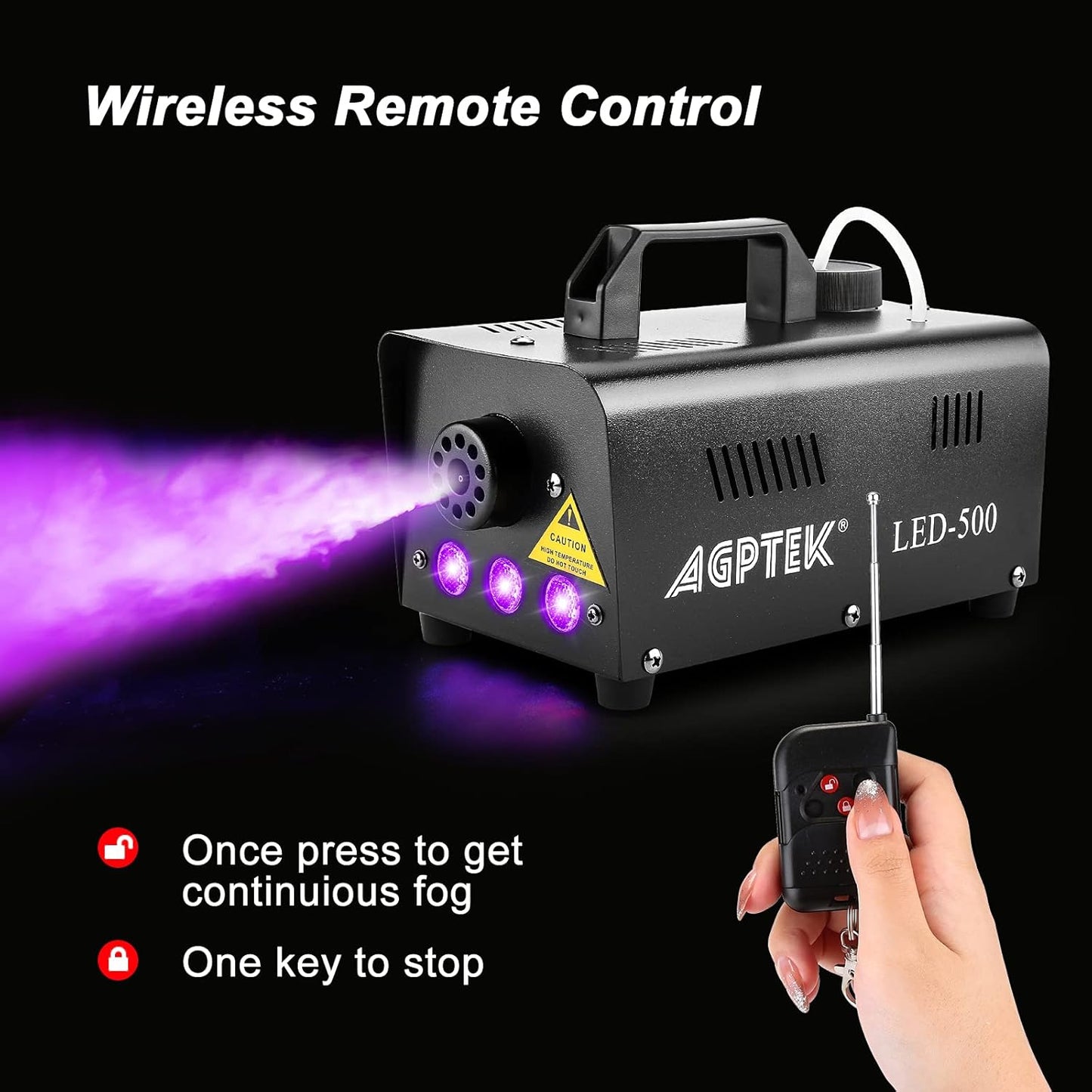 AGPTEK Fog Machine, Automatic Spray Smoke Machine with Colorful LED Light Effect, Wireless and Wired Remotes with Preheating Light Indicator, Perfect for Halloween, Christmas, Wedding & Stage,Black