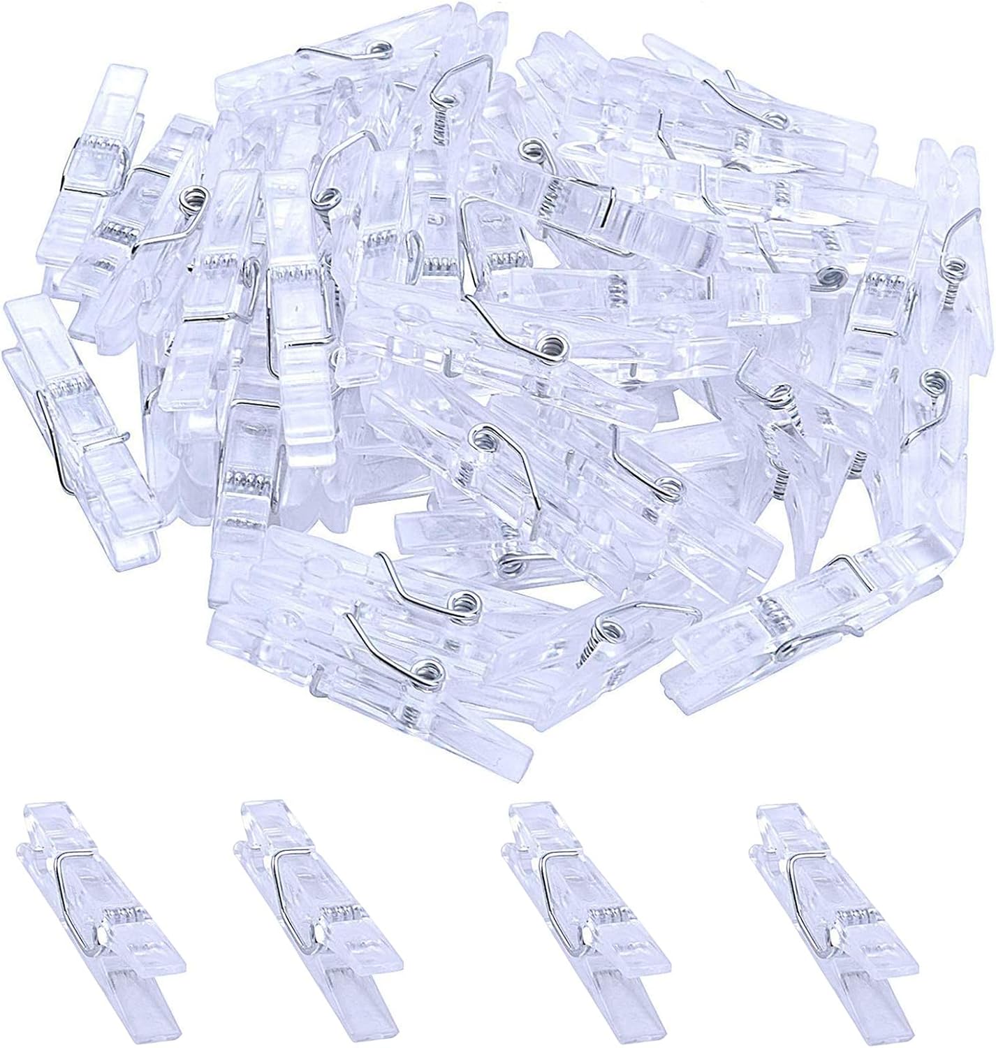 28 Pcs Mini Transparent Clips Spring Hanging Clips Clamps Plastic Clothes Line Clips Mini Paper Photos Clip Clothes Pegs