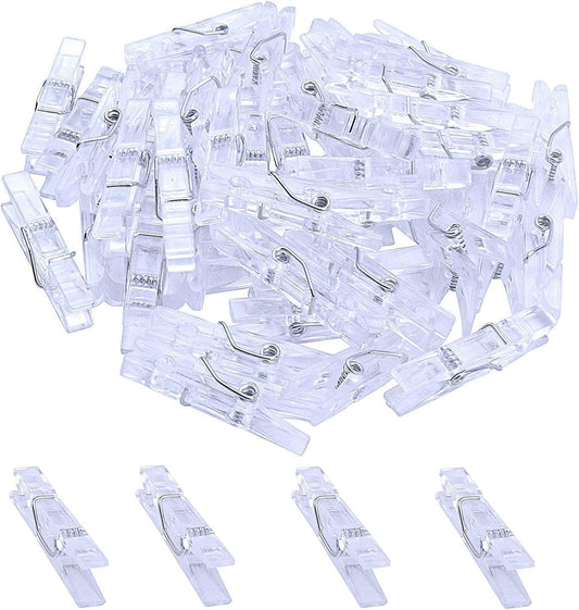 28 Pcs Mini Transparent Clips Spring Hanging Clips Clamps Plastic Clothes Line Clips Mini Paper Photos Clip Clothes Pegs