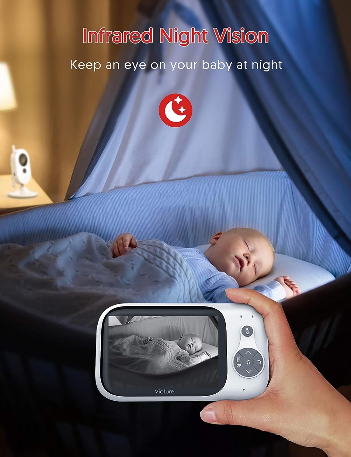 Victure Baby Monitor,Video Baby Monitor with Camera and 2 Way Audio,Infrared Night Vision 3.2" LCD Screen 2.4GHz Wireless Transmission Temperature Sensor Auto Wake-up VOX Mode 8 Lullabies Long Range