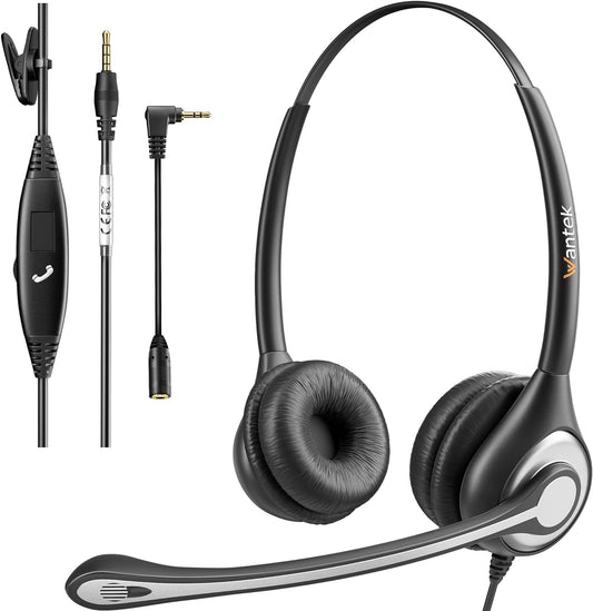 Wantek Cell Phone Headset with Microphone Noise Cancelling, Wired 3.5mm Computer Headphone for iPhone Samsung Android PC Laptop Tablet Skype Call Center Home Office, Ultra Comfort(F602J35)