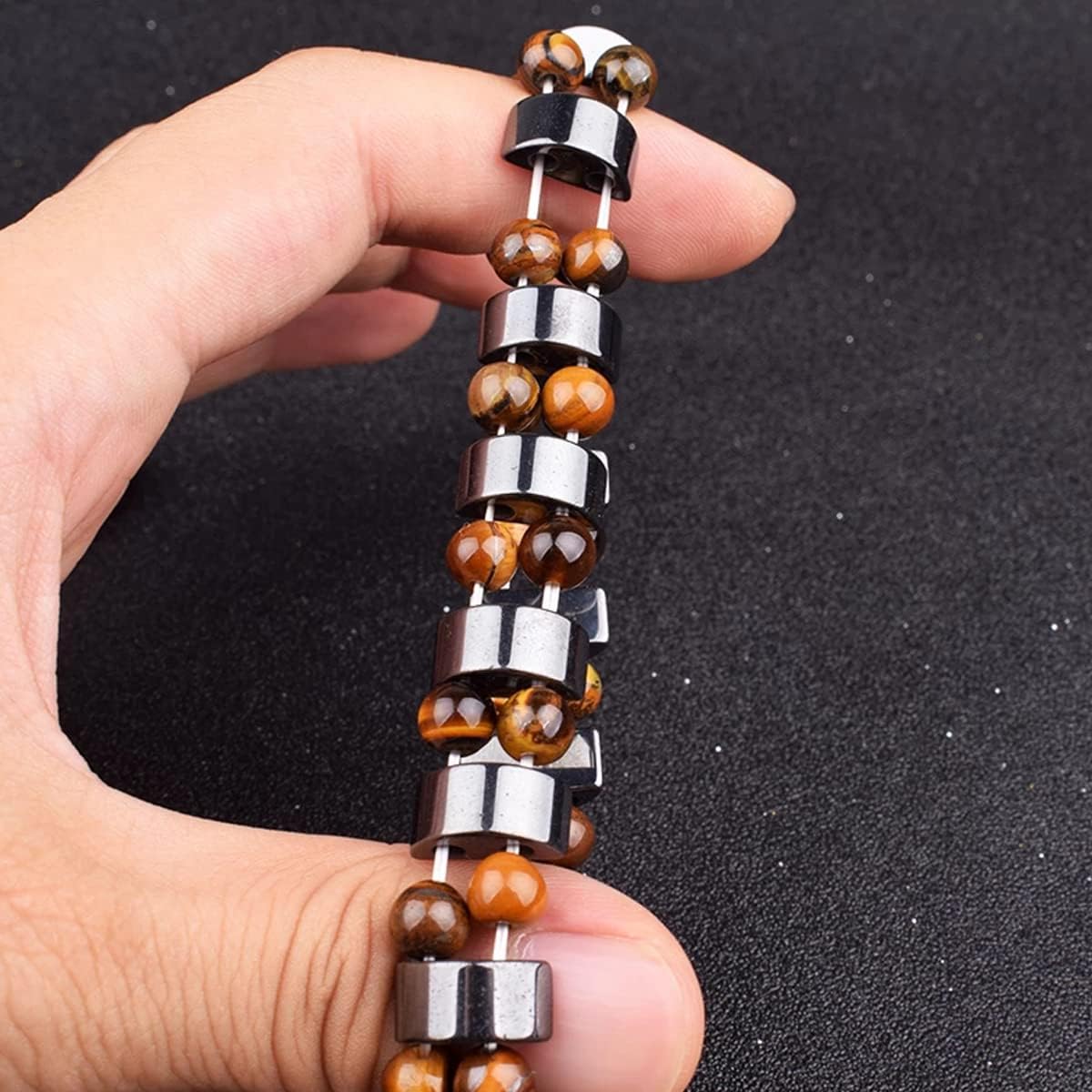 Elastic Magnetic Bracelet, Fashion Tiger Eye Stone Bracelets for Women Men, Health Weight Loss Hematite Jewelry Bracelets for Pain Relief