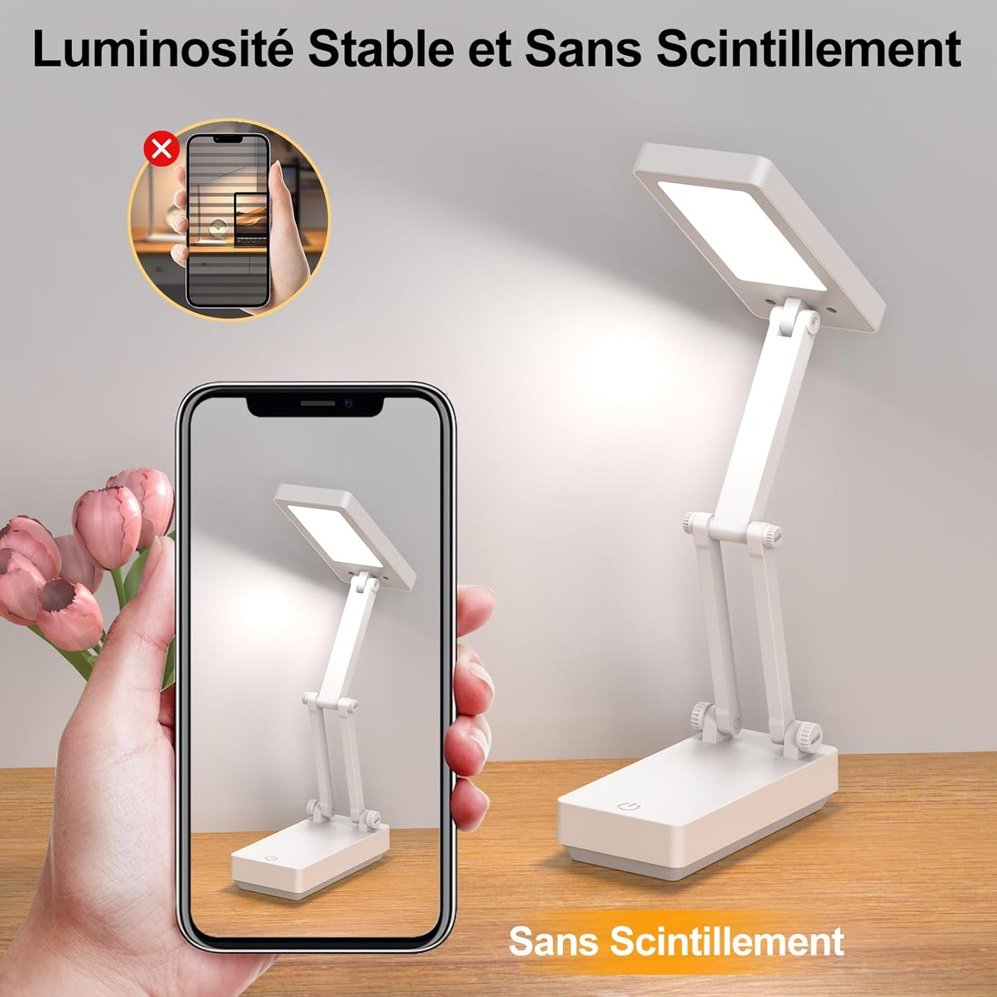 Desk Lamp, Wireless Table Lamp, Portable & Foldable Lamp, Bedside Lamp with 3 Brightness & Dimmable, Rechargeable LED Lamp, 2400 mAh for Bedroom, Reading, Office