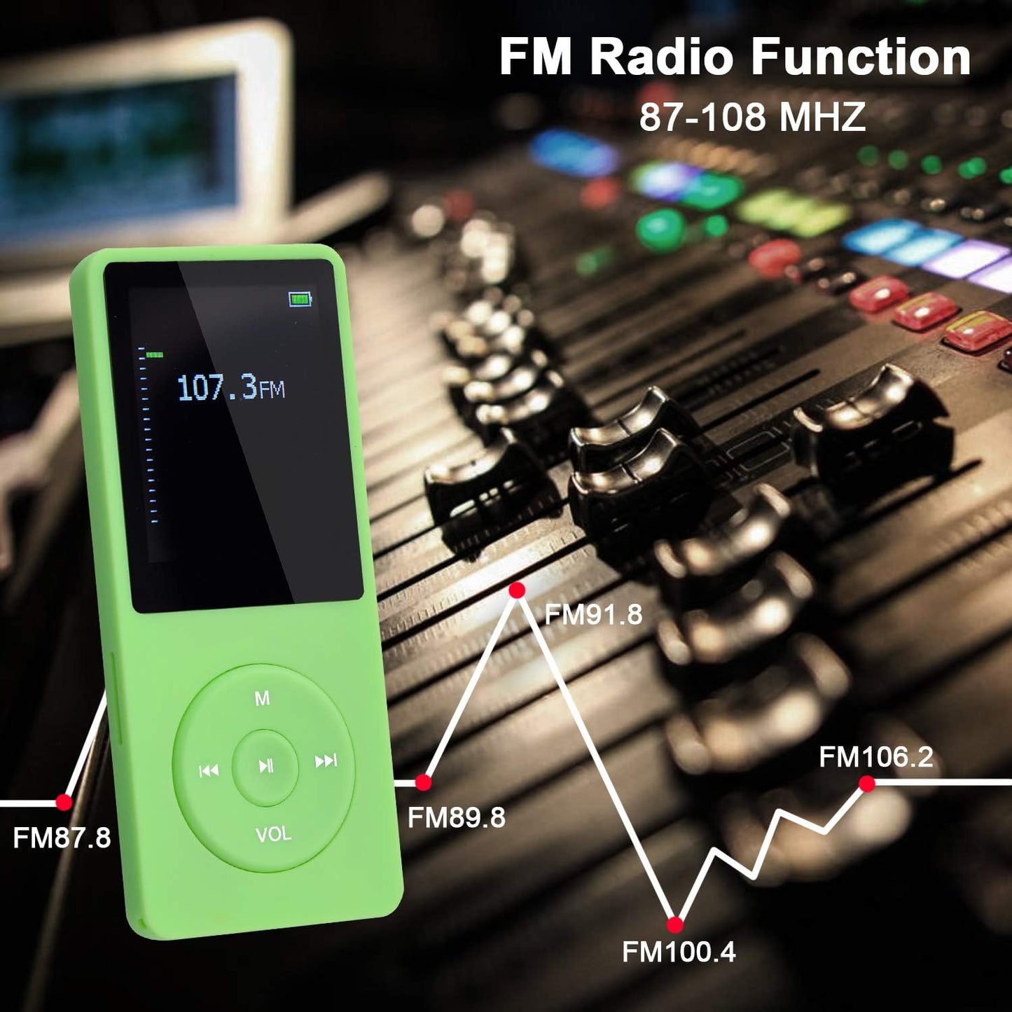 COVVY Slim Music Player 8GB Portable Lossless Sound Quality Mp3 70 Hours Screen Up to 64GB (Green)