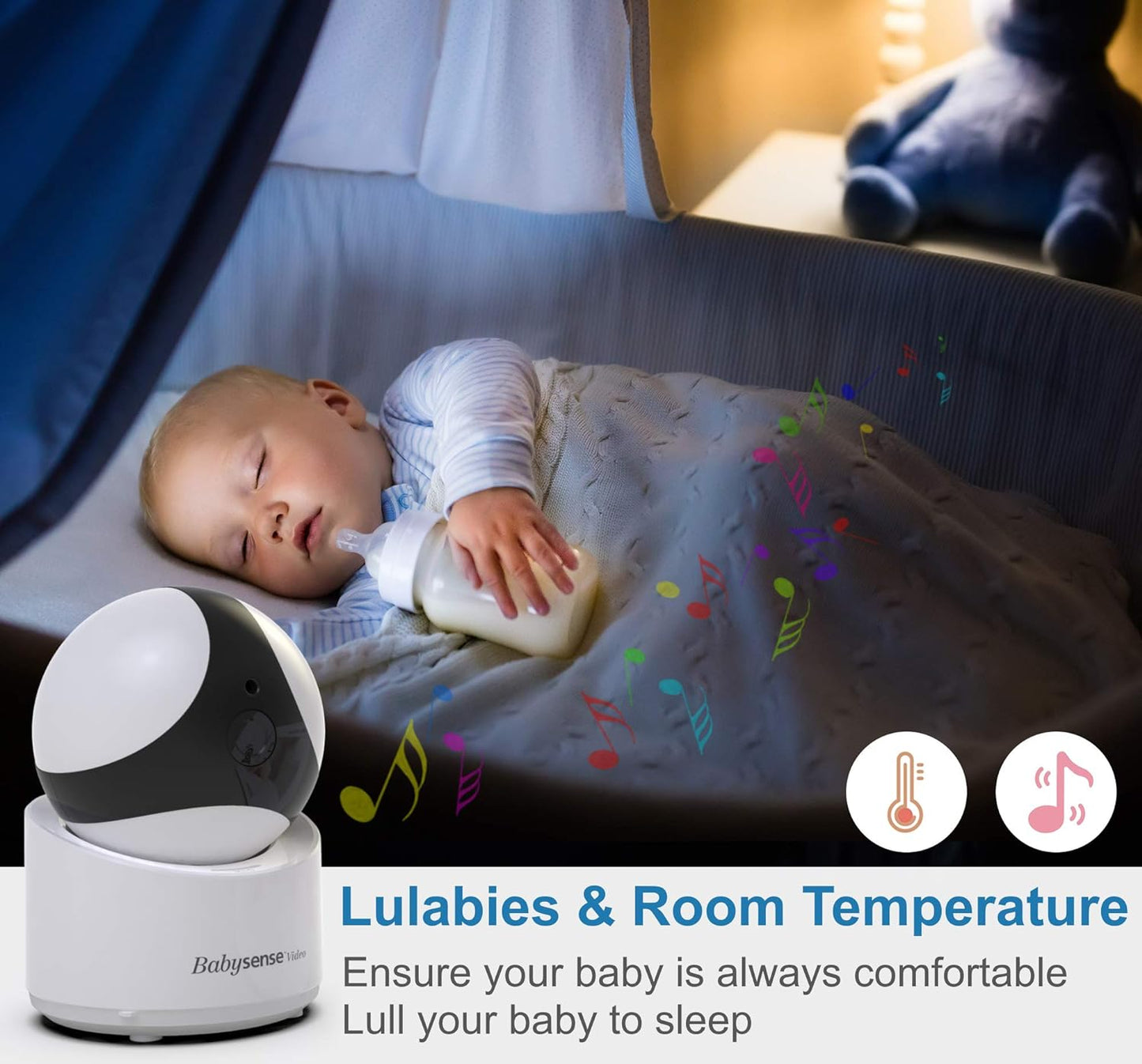 Babysense 5" HD Baby Monitor, Video Baby Monitor with Pan Tilt Zoom Camera and Large 5 Inch Display – Two-Way Talk-Back Audio, Zoom, Long Range, Night Vision, Secure Hack-Free Baby Monitor Camera