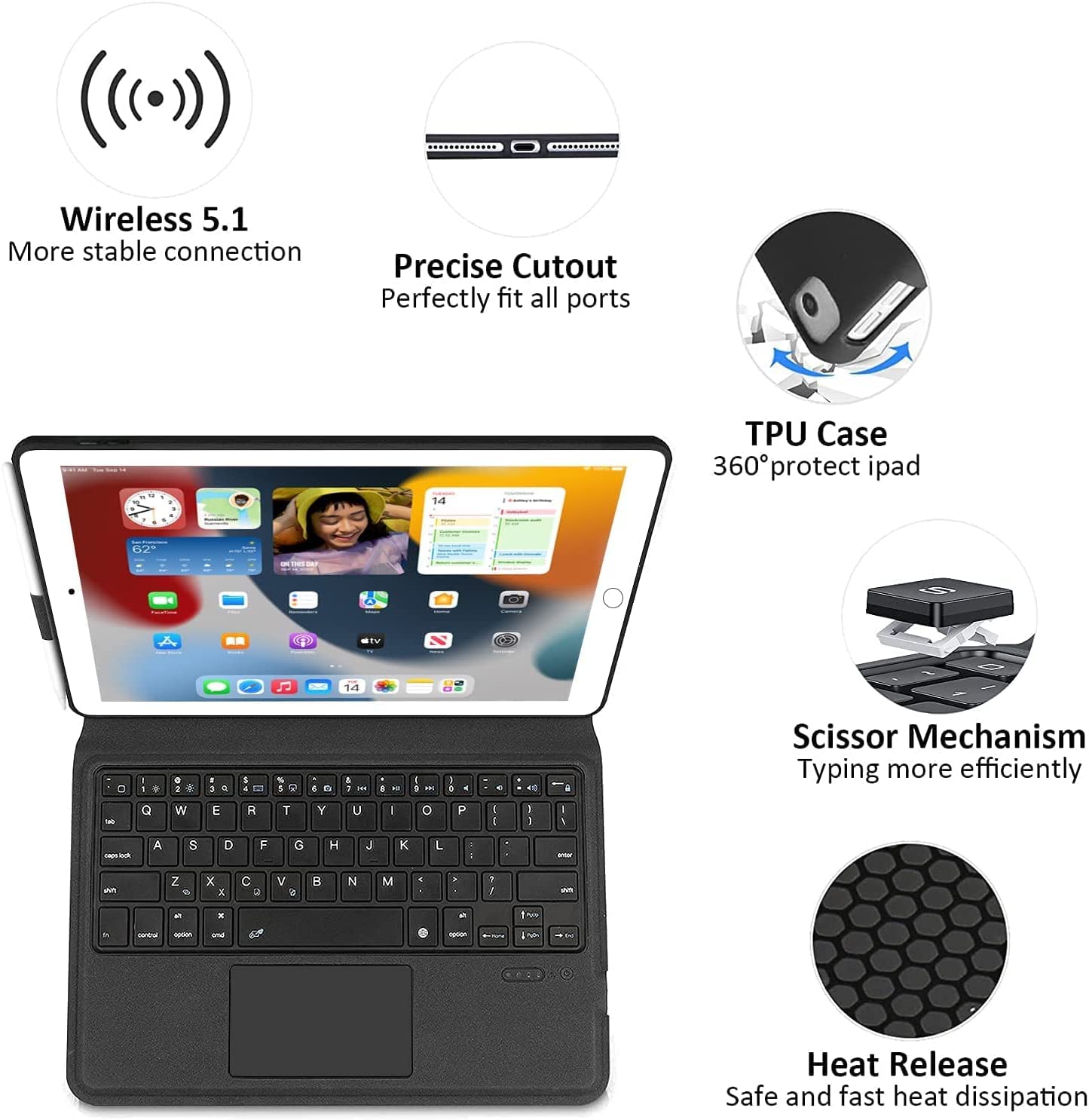 Seagtigau Keyboard Case with Trackpad for iPad 9.7 inch 6th Generation (2018)/5th Generation(2017), iPad Pro 9.7", iPad Air 1 & Air 2, Upgrade Slim Wireless Keyboard with UK Layout