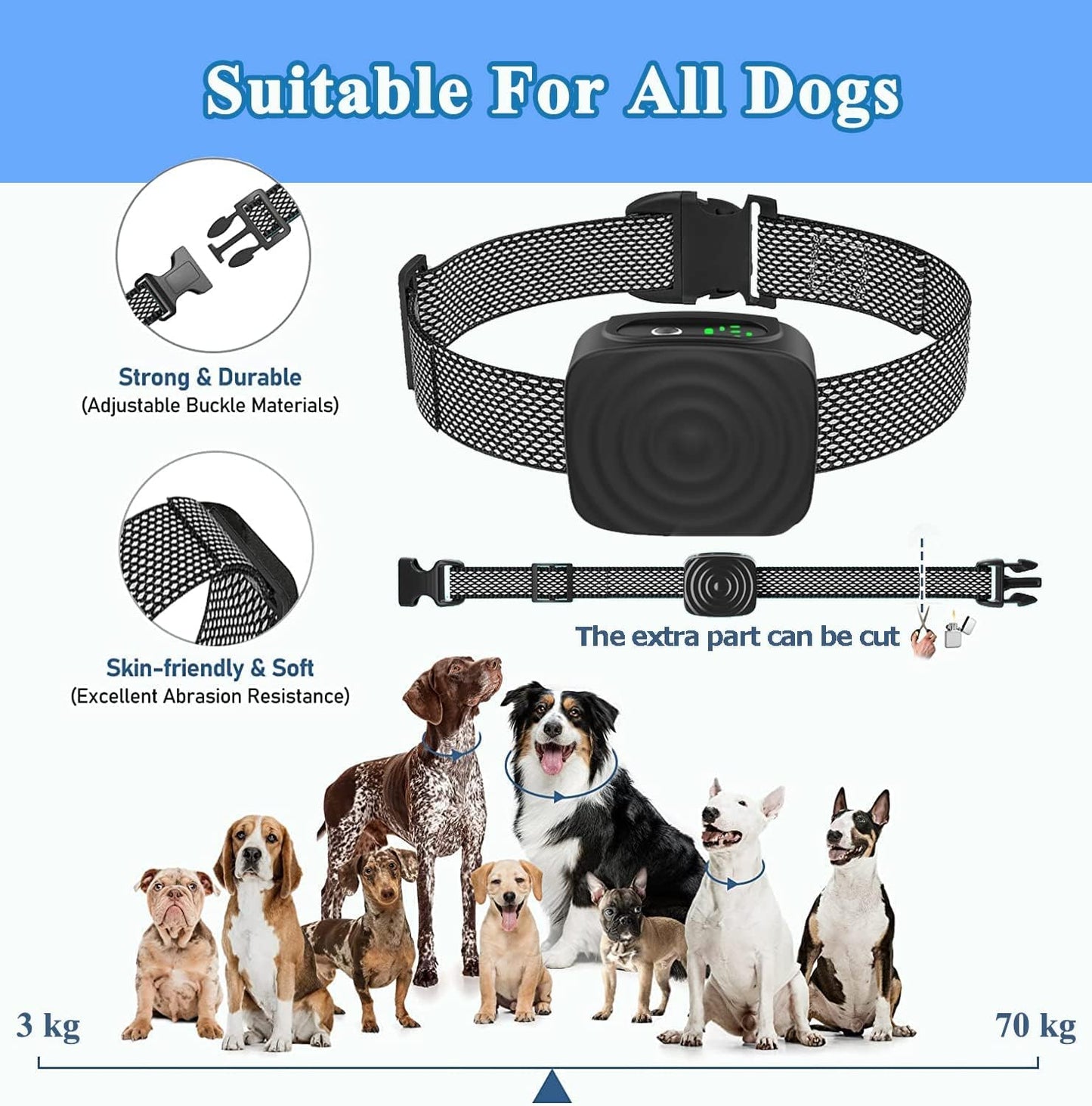 Prechkle Automatic Anti Bark Collar for Dogs, Safe Stop Barking Collar, No Shock Harmless Smart Bark Collar with IP67 Waterproof,Effective Vibration Sound Mode,5 Sensitivity Levels,Rechargeable -Black