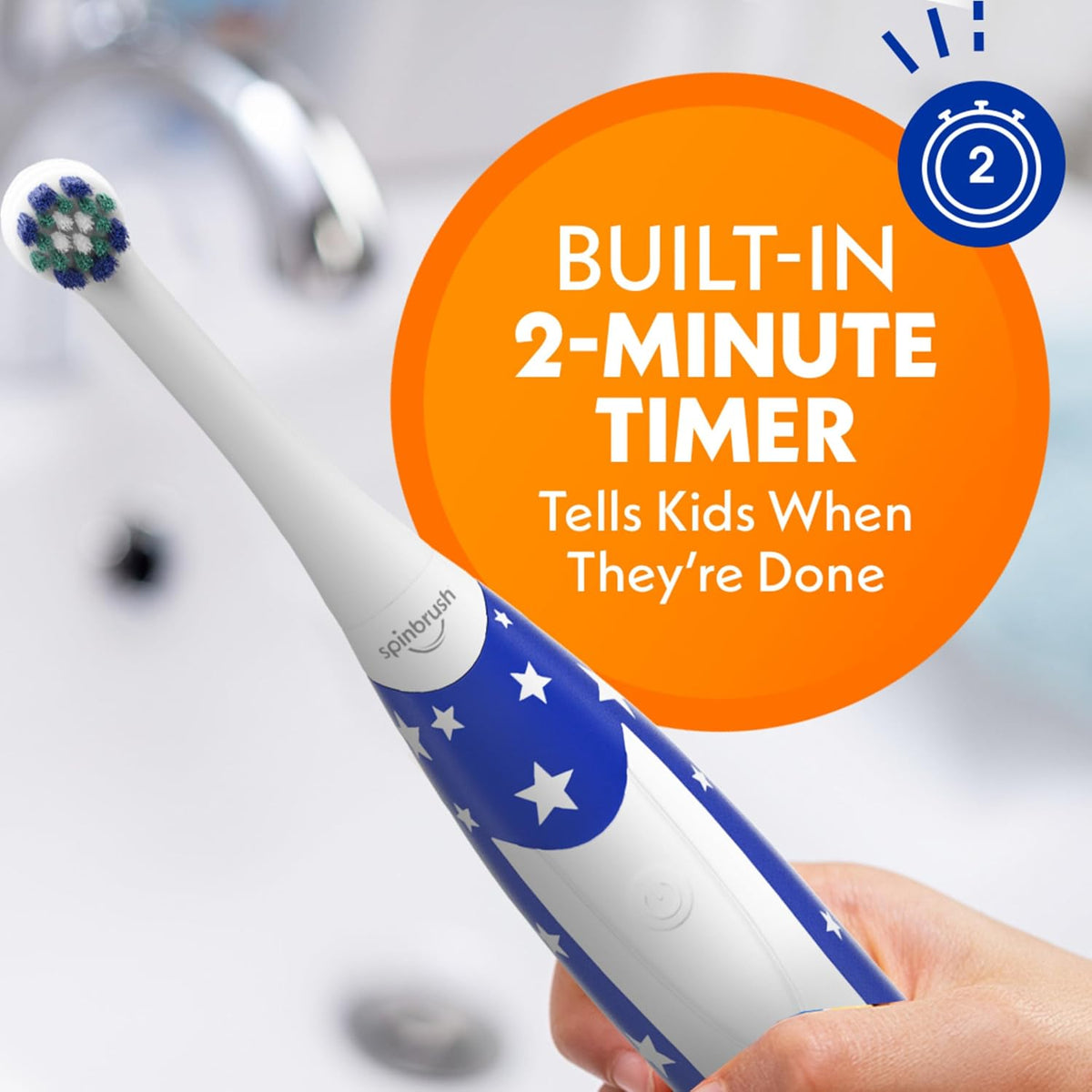 Spinbrush™ Kids Electric Toothbrush,  Glow-In-The-Dark Battery Powered Electric Toothbrush for Children Ages 3+ with 1 AA Battery, Soft Head Bristles, Leakproof SoftSwitch, Ready-to-Use