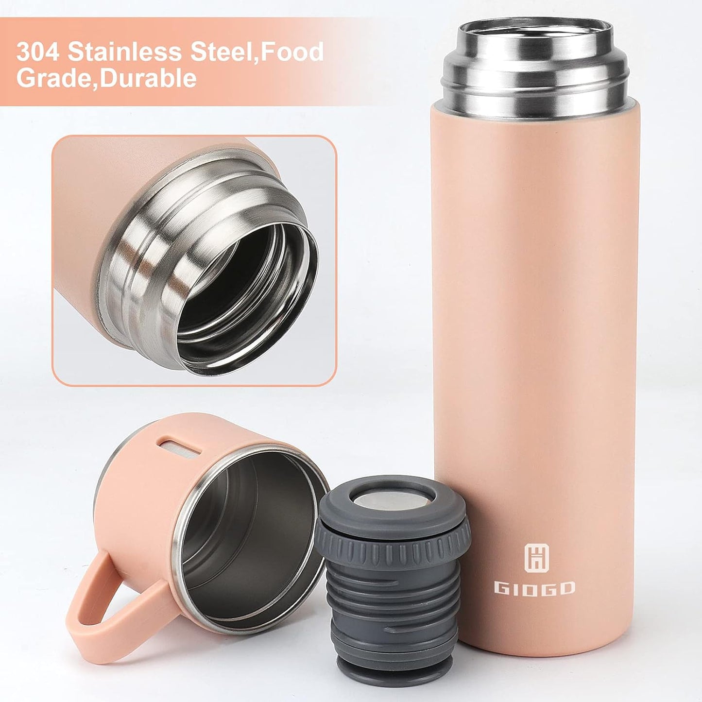 Gift Pack Stainless Steel Vacuum Flask Set with 3 Steel Cups Combo Coffee Hot Drink and Cold Water Flask Ideal Gifting Travel Friendly Latest Flask Bottle for Hot and Cold Drink Flask Bottle 500ml