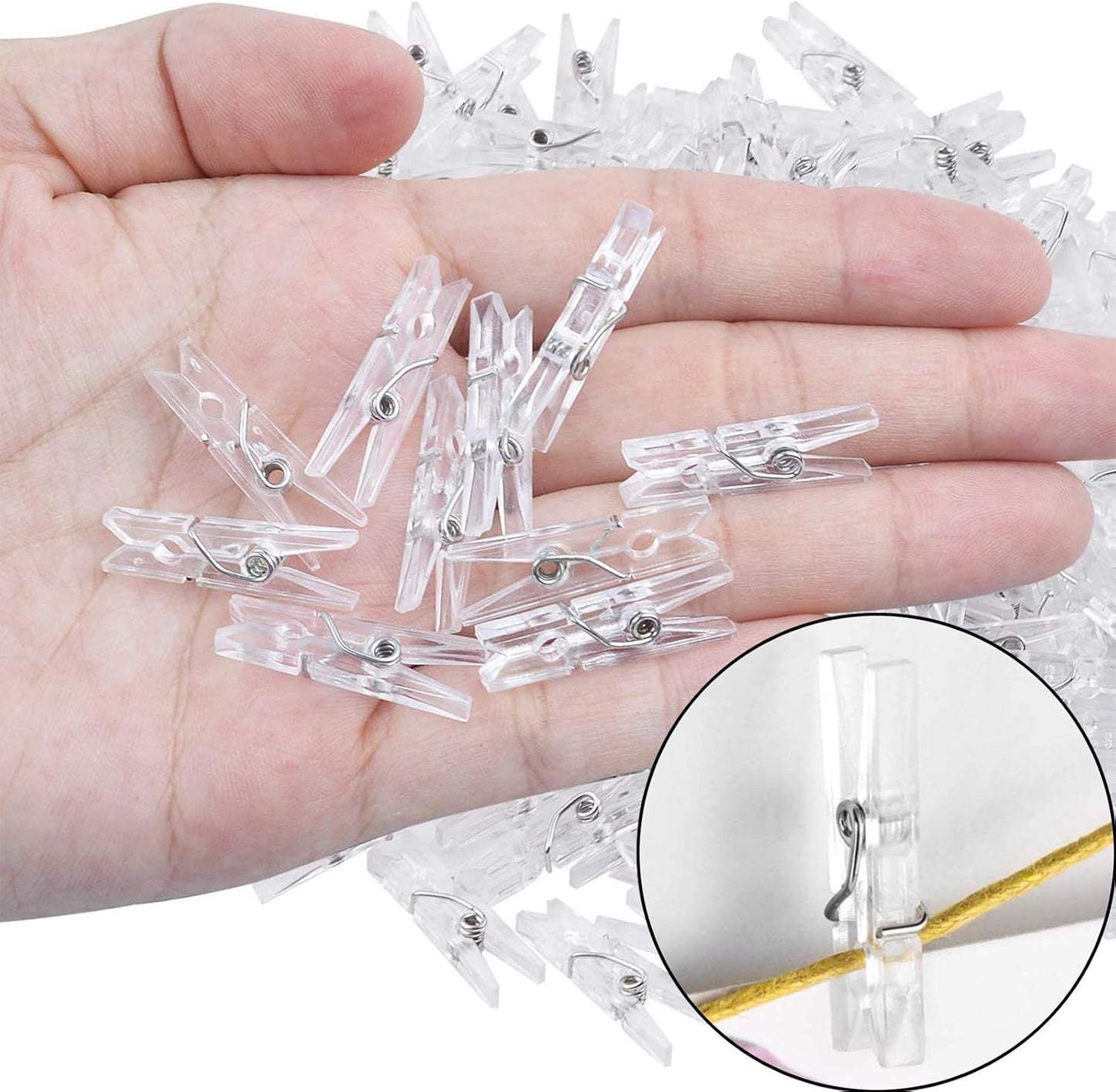 28 Pcs Mini Transparent Clips Spring Hanging Clips Clamps Plastic Clothes Line Clips Mini Paper Photos Clip Clothes Pegs