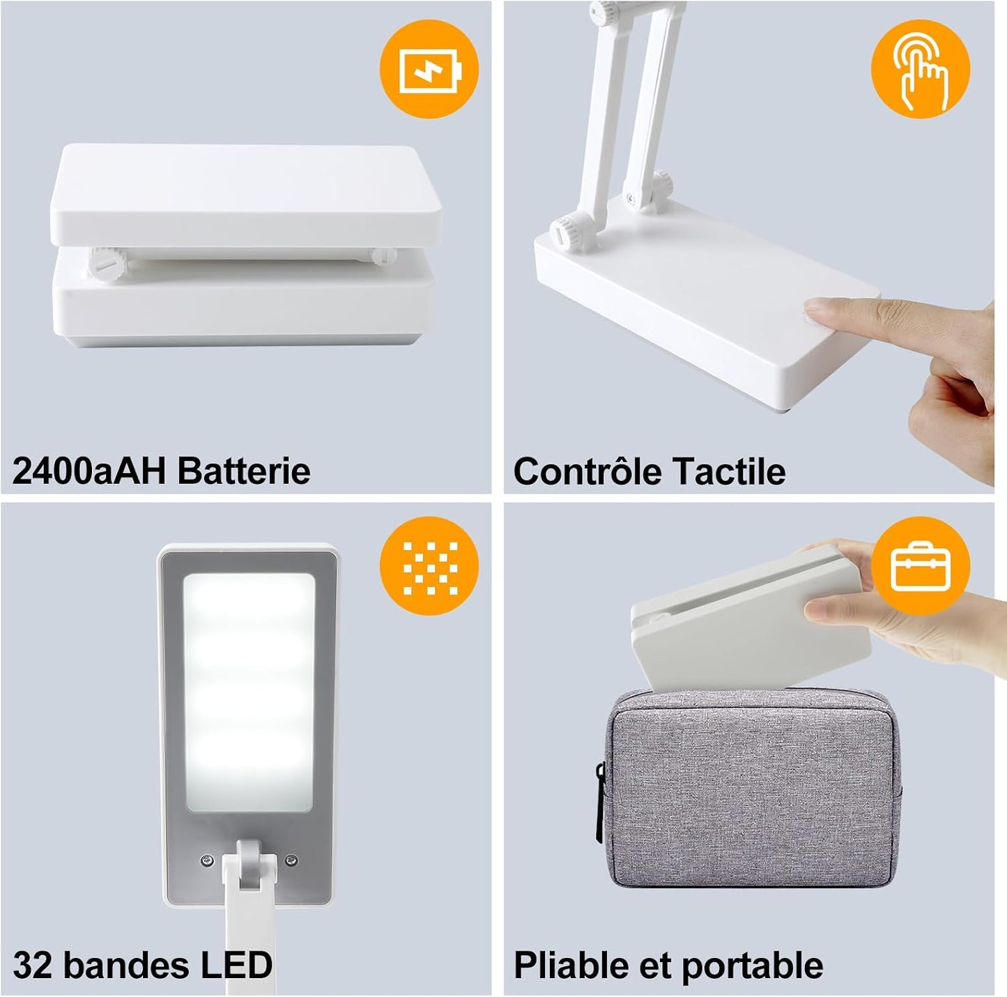 Desk Lamp, Wireless Table Lamp, Portable & Foldable Lamp, Bedside Lamp with 3 Brightness & Dimmable, Rechargeable LED Lamp, 2400 mAh for Bedroom, Reading, Office