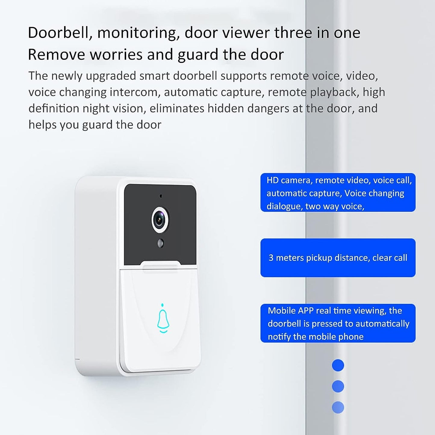 Smart Video Doorbell, X3 WiFi Video Doorbell Camera Visible Two Way Voice Wireless Doorbell Camera, Night Vision HD Door Doorbell Camera for Home